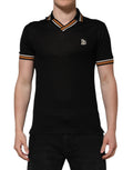 Dolce & Gabbana Black DG Silk V-neck Collared Men Polo T-shirt