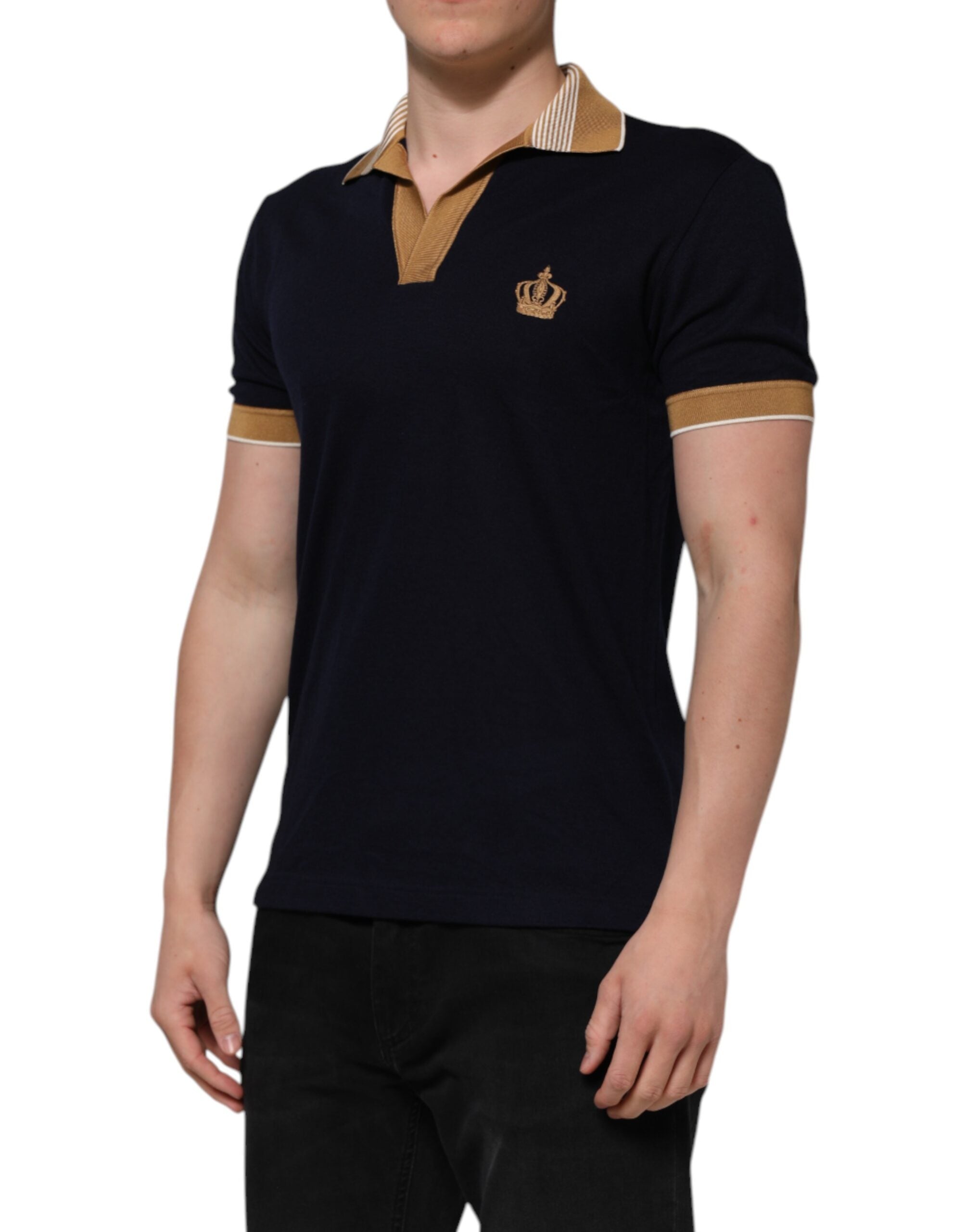 Dolce & Gabbana Black Cashmere Crown Logo Men Polo T-shirt