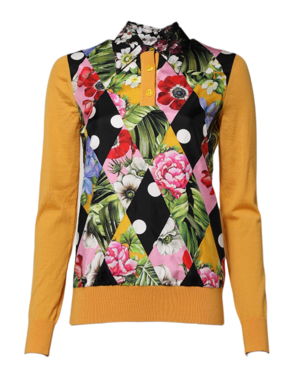 Dolce & Gabbana Multicolor Floral Long Sleeves Polo Top