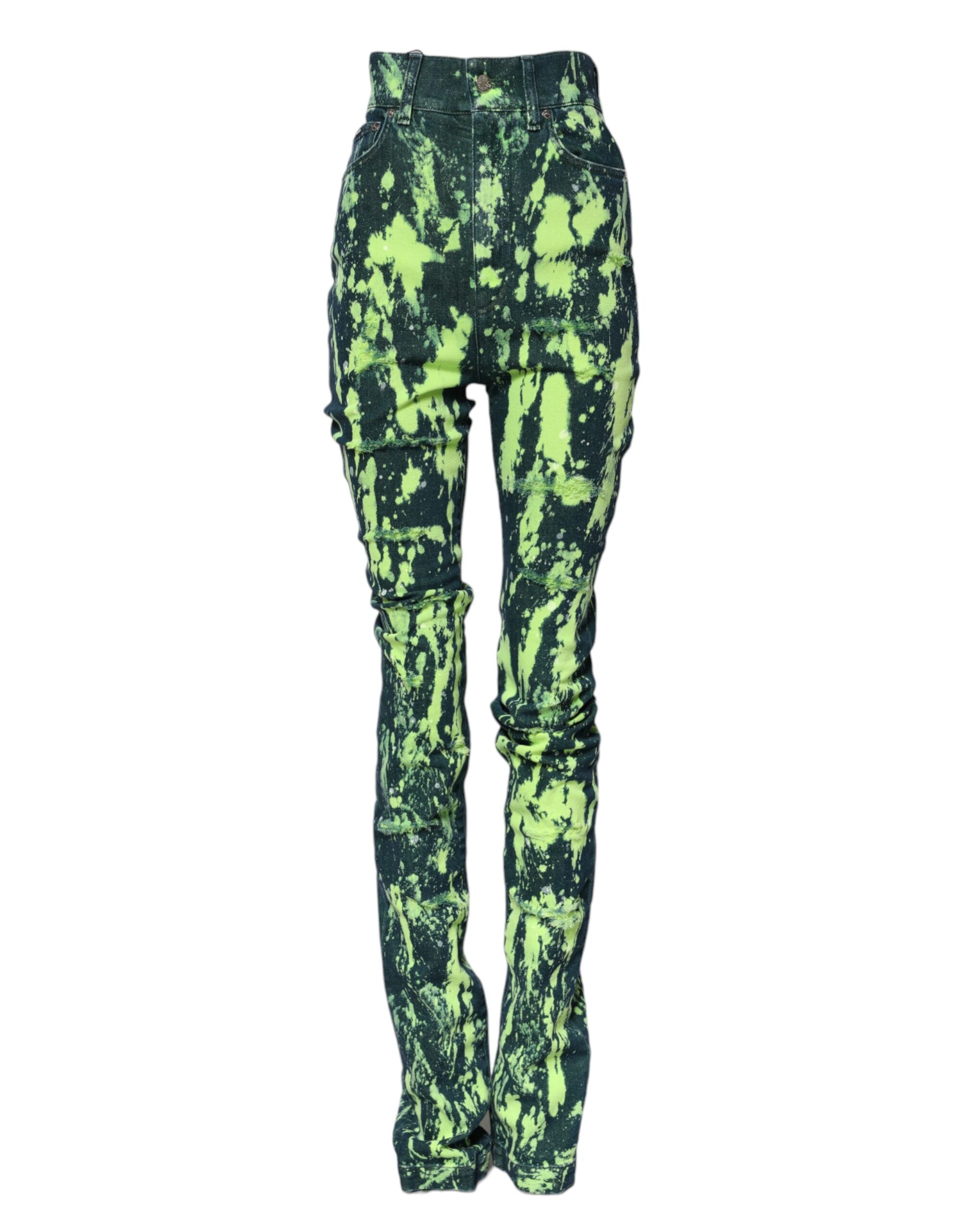 Dolce & Gabbana Green Color Splash High Waist Denim Jeans