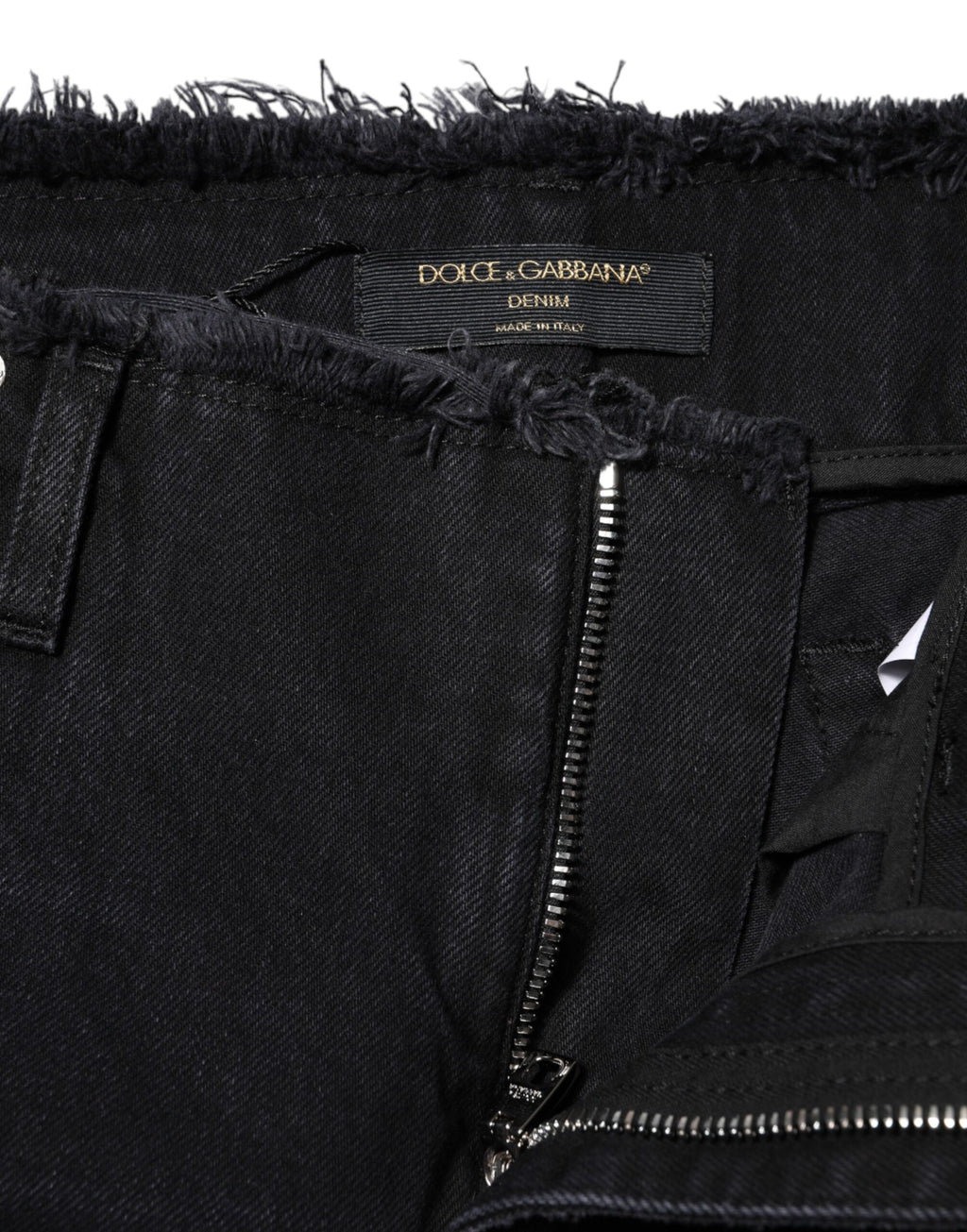 Dolce & Gabbana Black Cotton Tattered Mid Waist Denim Jeans