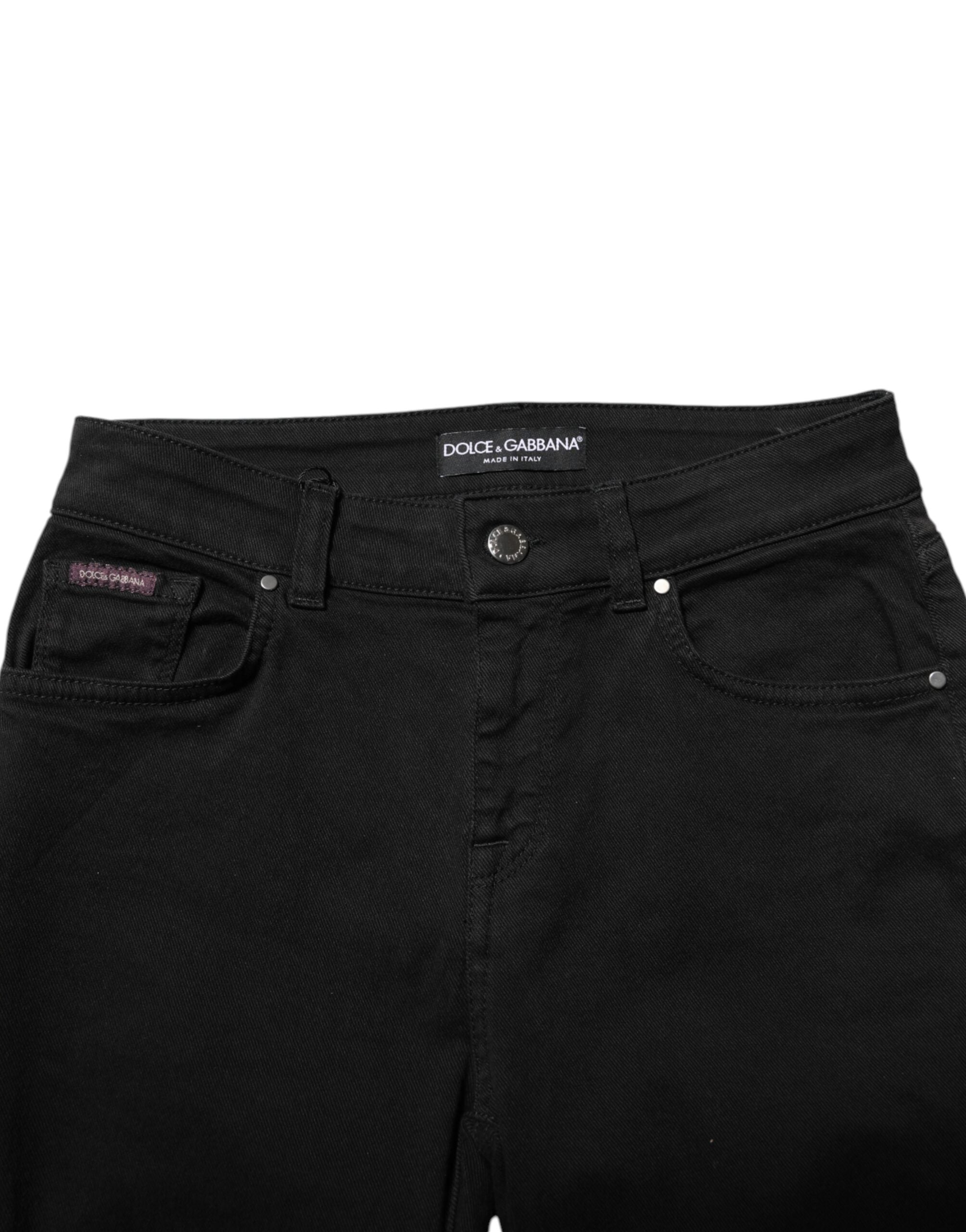 Dolce & Gabbana Black Cotton Logo Skinny Mid Waist Denim Jeans