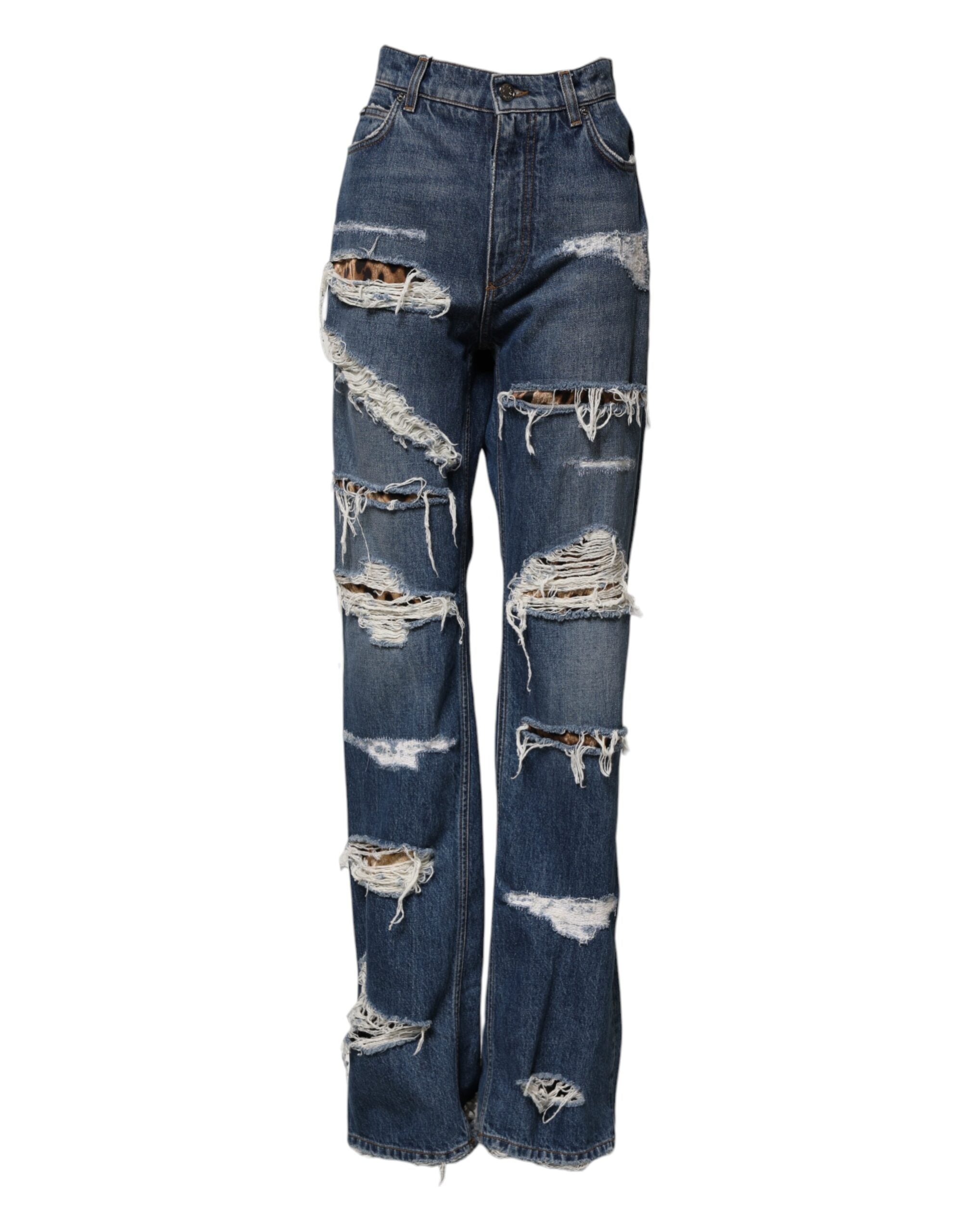 Jeans rectos de algodón desgastado azul Dolce & Gabbana