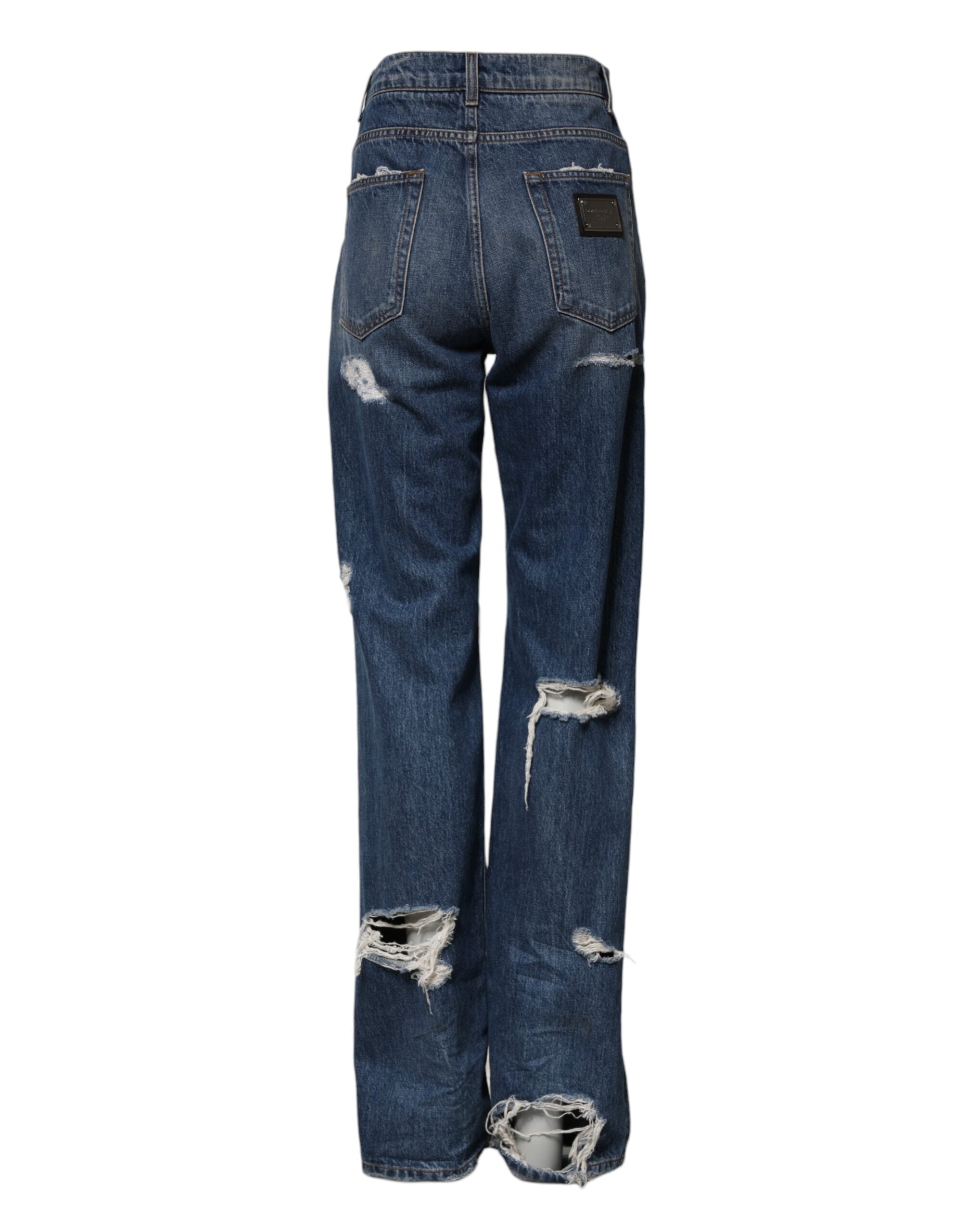 Jeans rectos de algodón desgastado azul Dolce & Gabbana