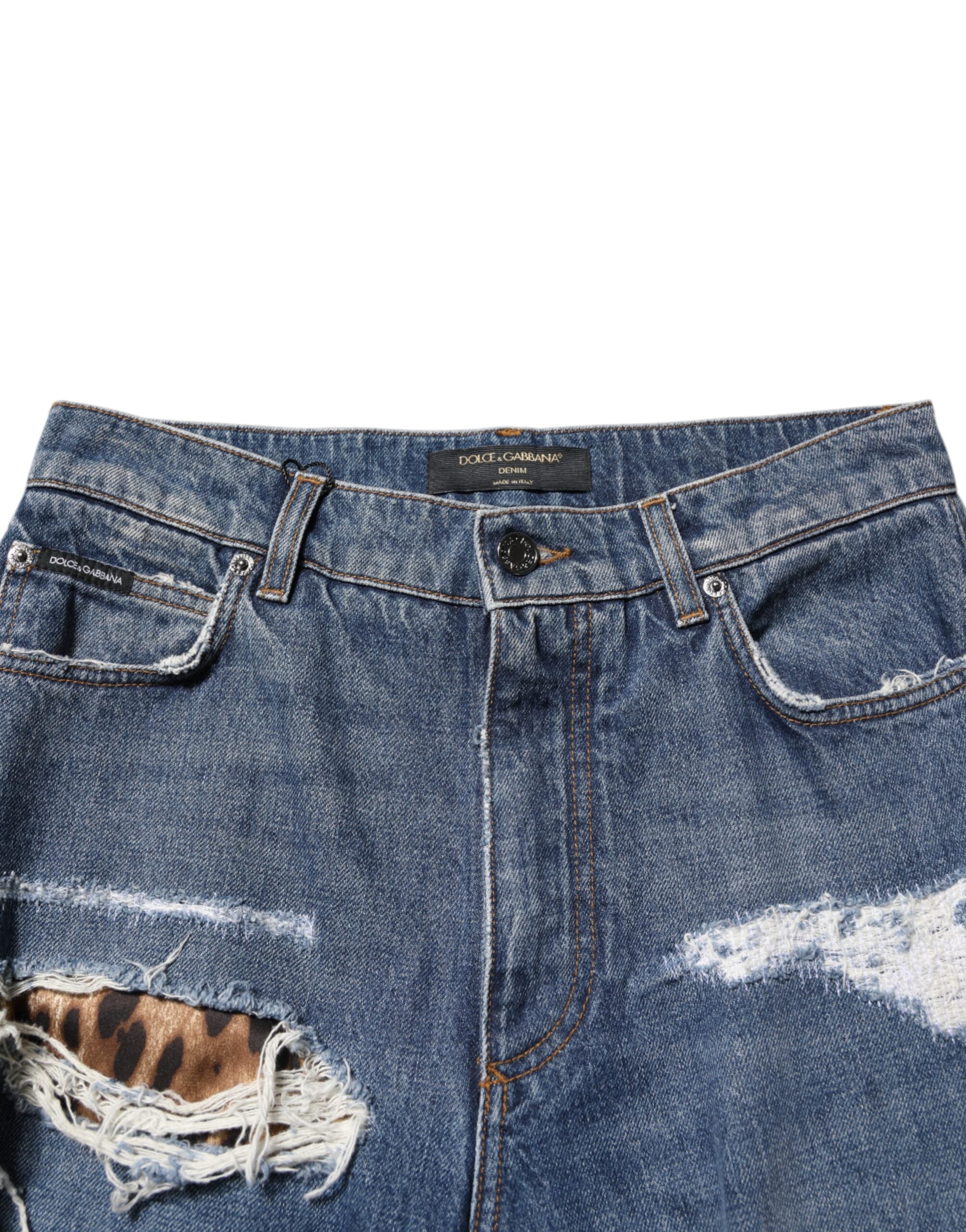 Jeans rectos de algodón desgastado azul Dolce & Gabbana