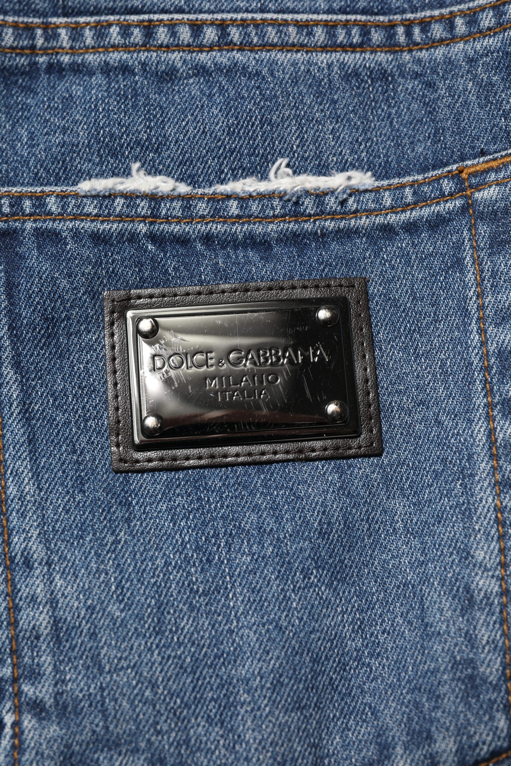 Jeans rectos de algodón desgastado azul Dolce & Gabbana