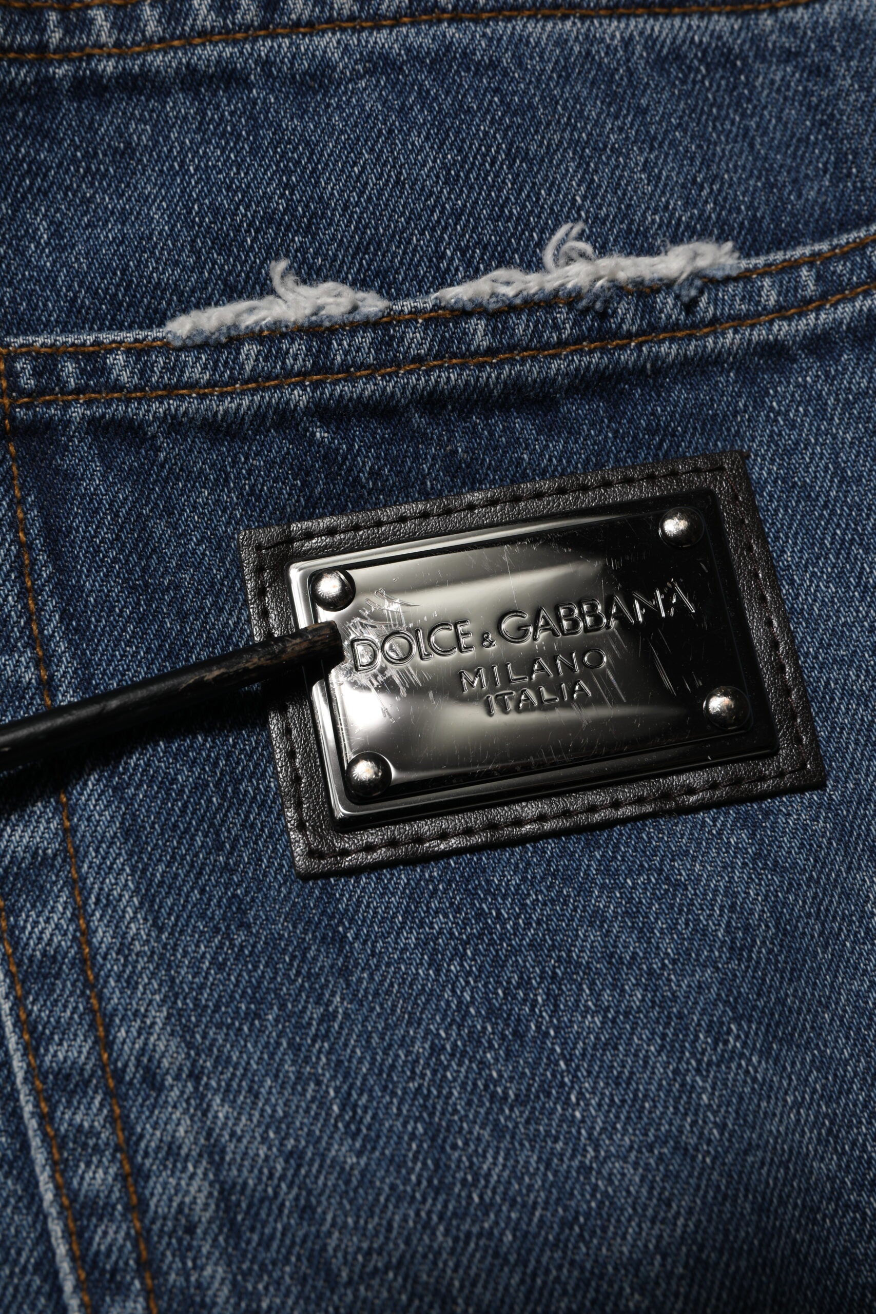 Jeans rectos de algodón desgastado azul Dolce & Gabbana