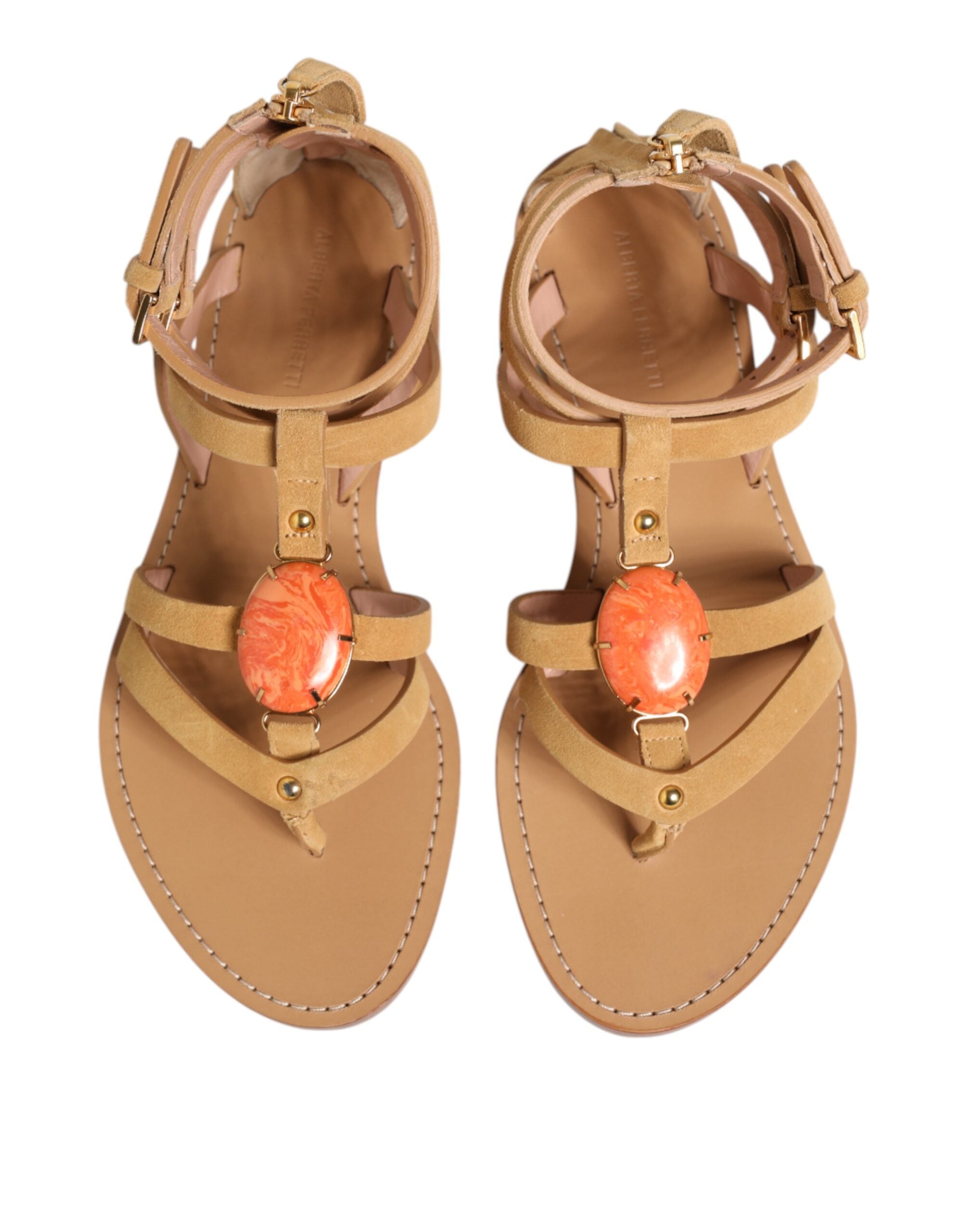 Alberta Ferretti Brown Flip Flops Zipper Ankle Strap Shoes