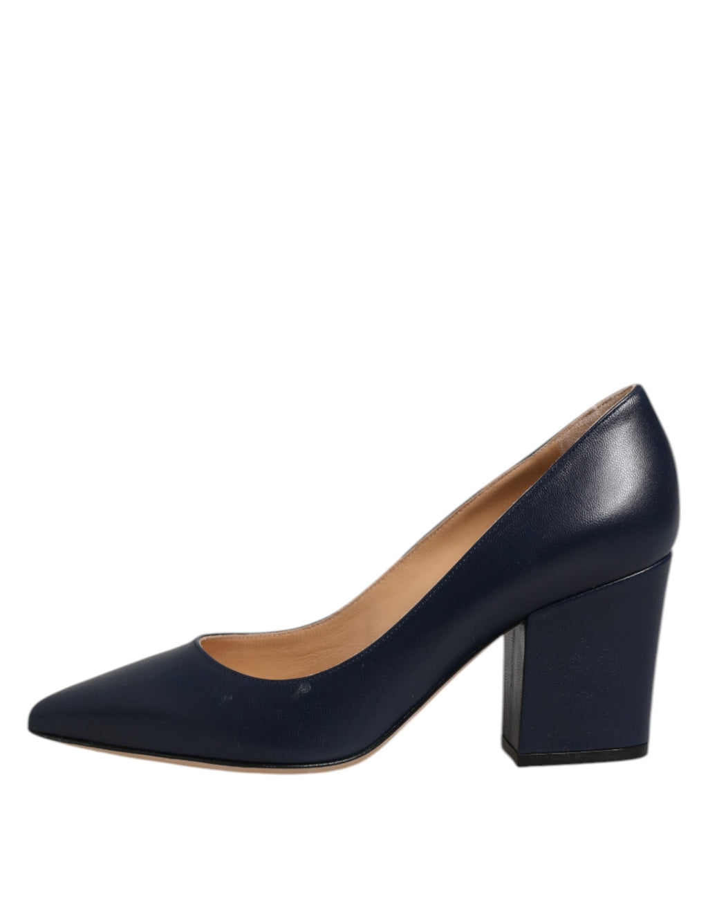 Sergio Rossi Blue Leather Pointed Toe Block Heels Shoes