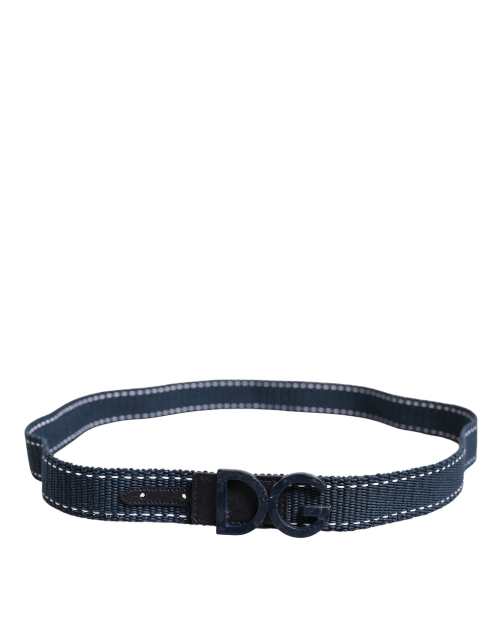 Dolce & Gabbana Blue White Cotton DG Logo Metal Buckle Belt