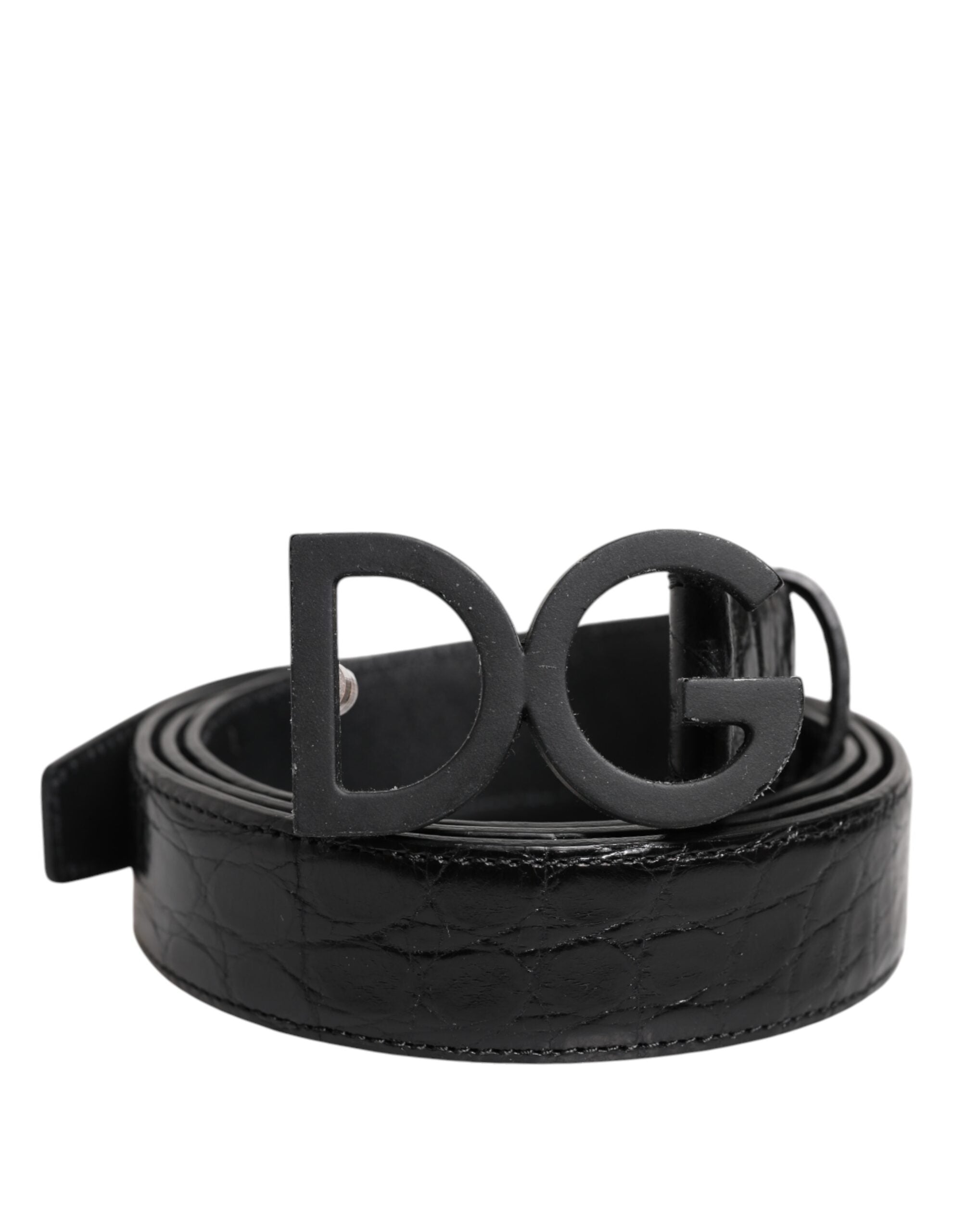 Cinturón Dolce & Gabbana de piel negra con hebilla DG metálica clásica