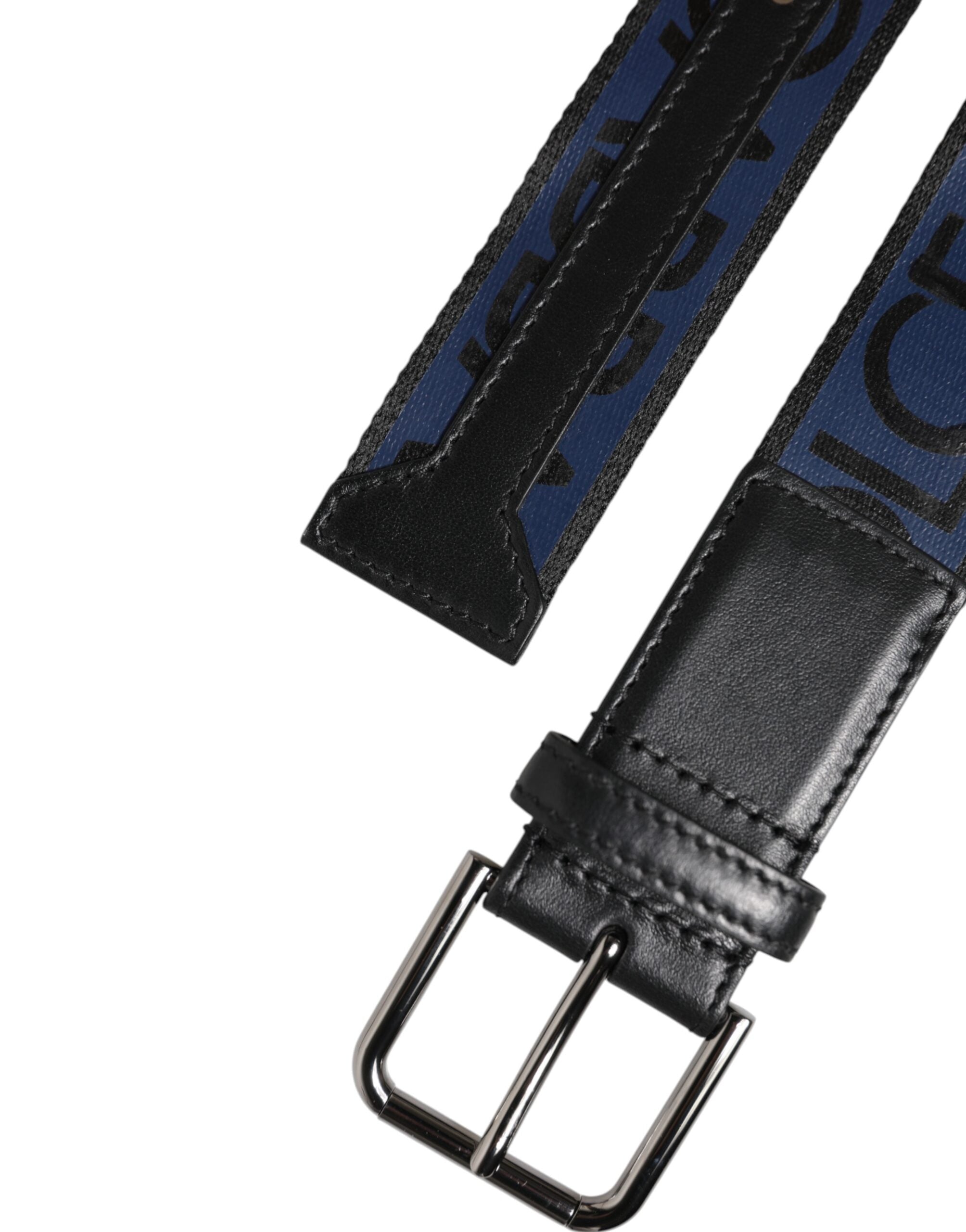 Dolce & Gabbana Blue Black Polyester Metal Buckle Belt