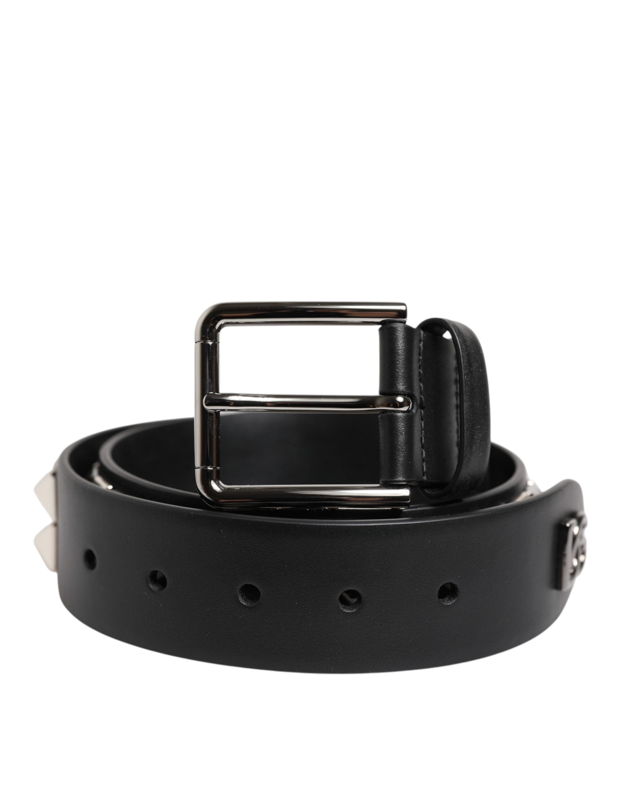 Cinturón Dolce & Gabbana de cuero negro con hebilla metálica DG tachonada