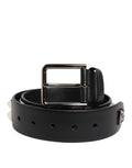 Cinturón Dolce & Gabbana de cuero negro con hebilla metálica DG tachonada