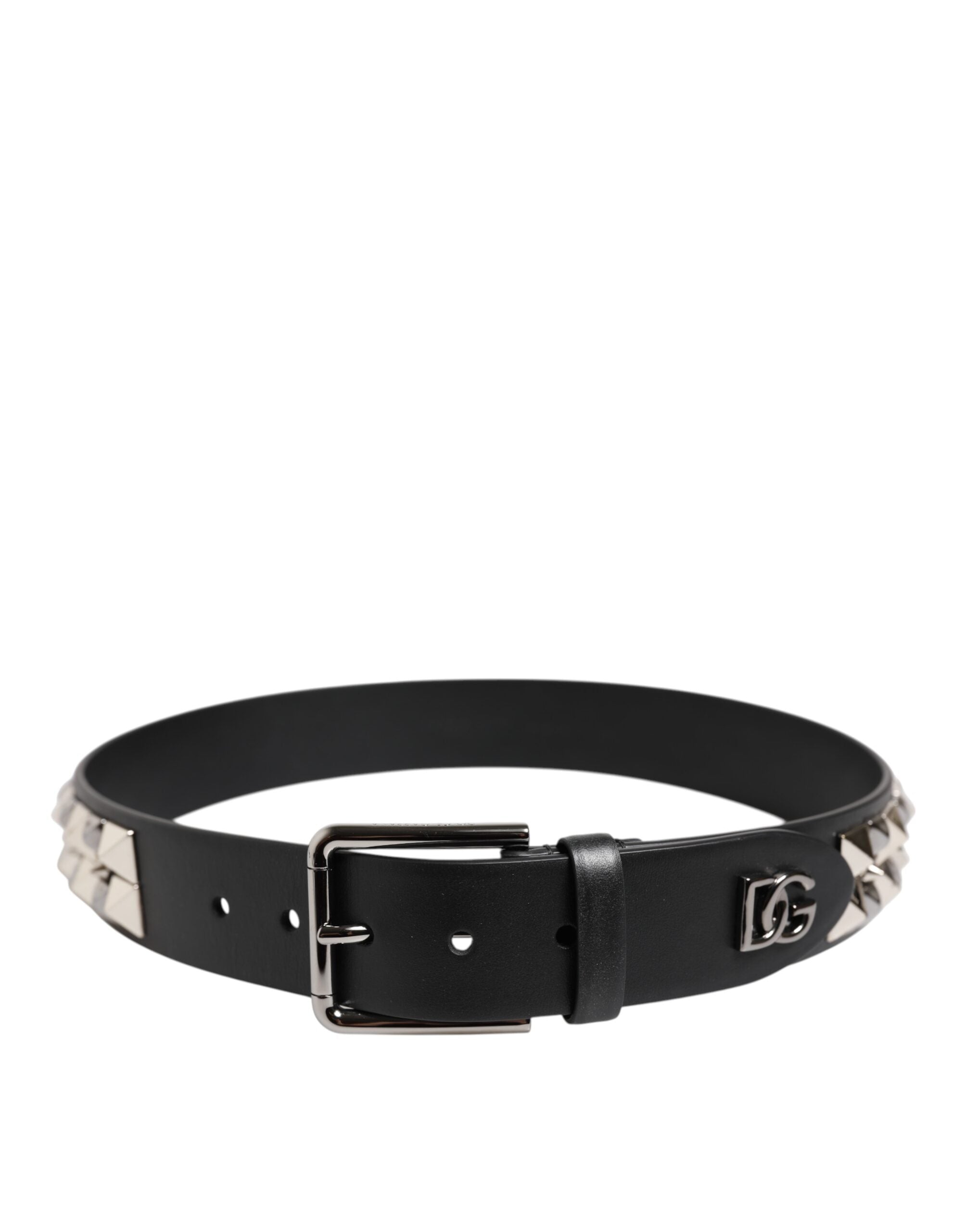 Cinturón Dolce & Gabbana de cuero negro con hebilla metálica DG tachonada