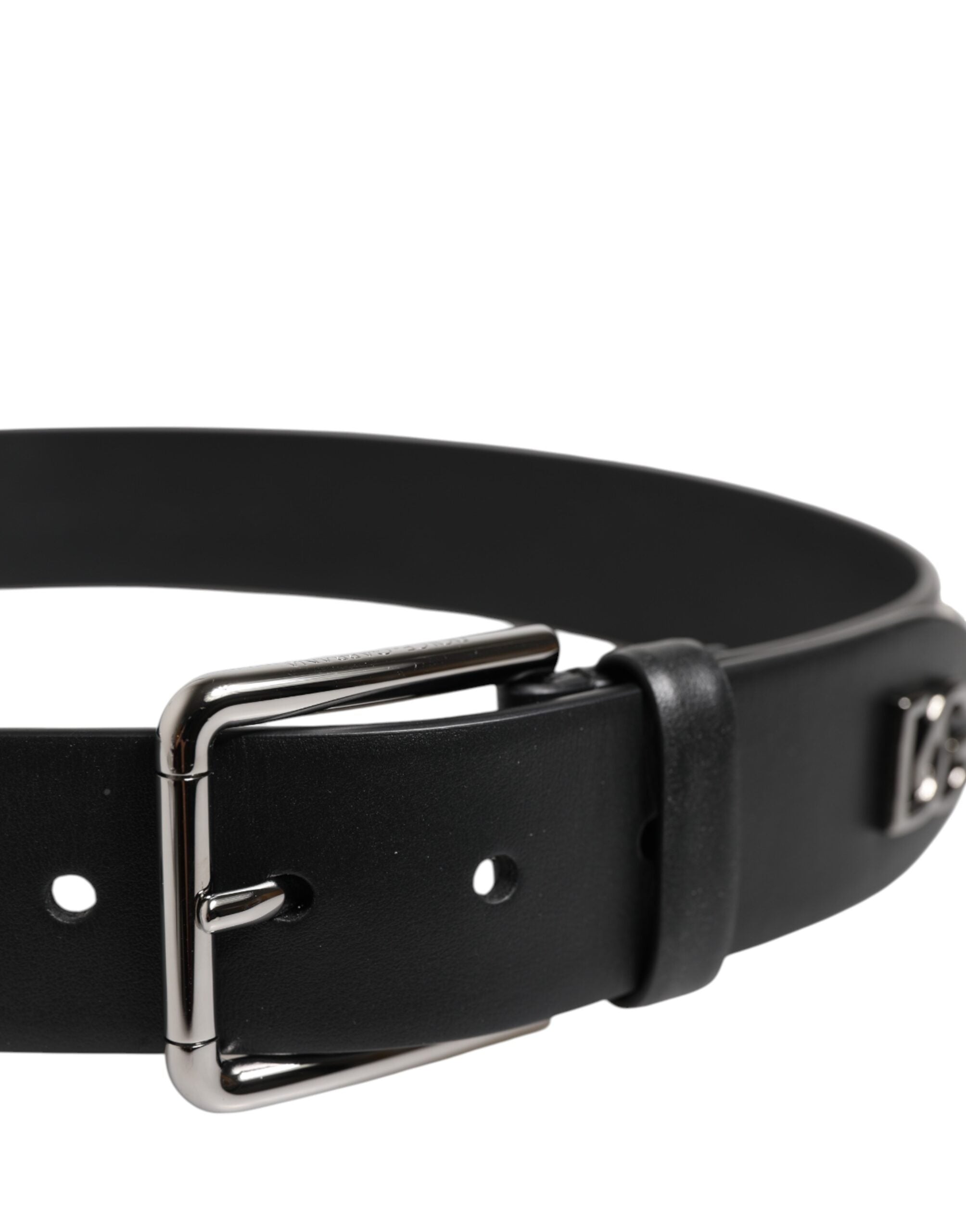 Cinturón Dolce & Gabbana de cuero negro con hebilla metálica DG tachonada