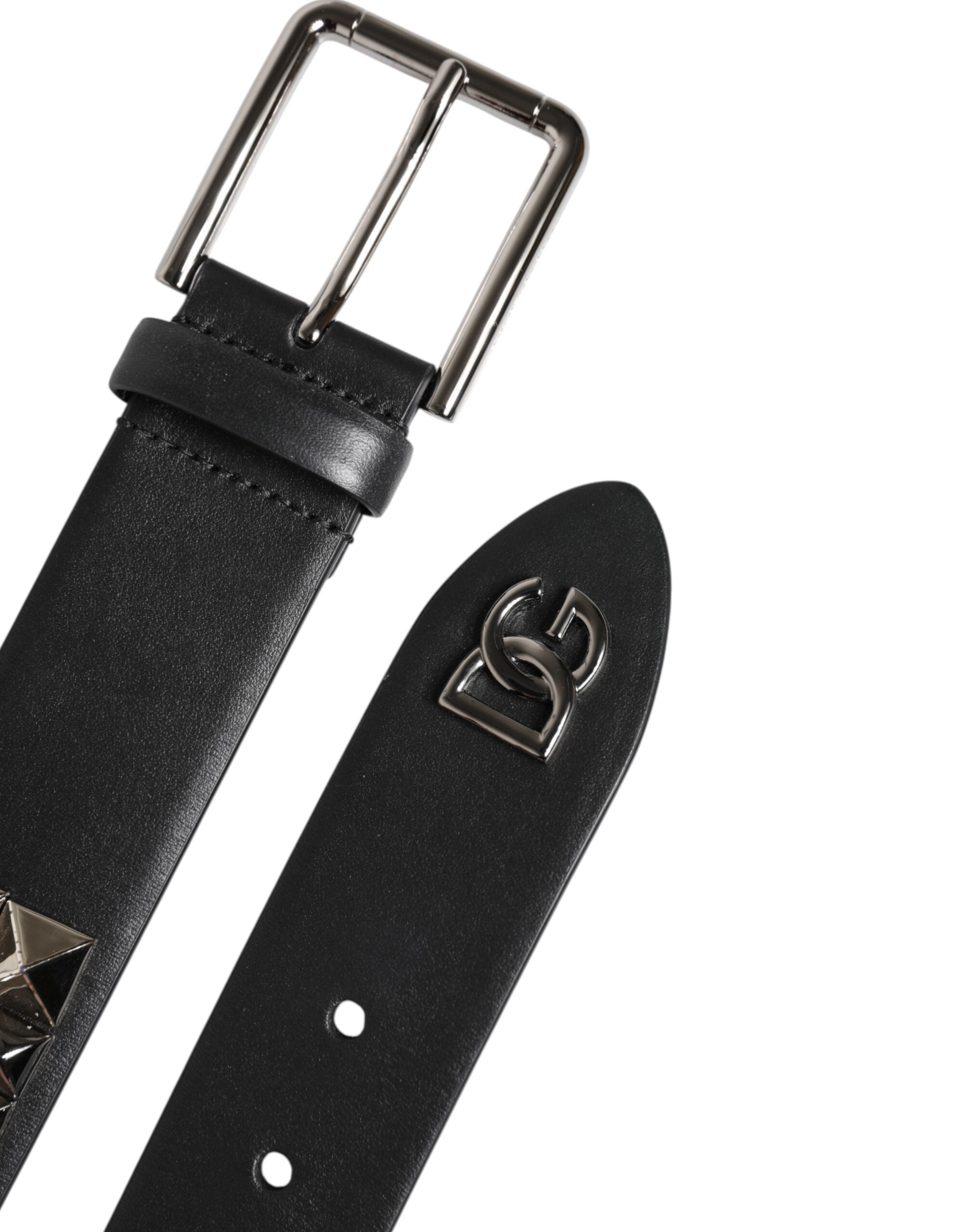 Cinturón Dolce & Gabbana de cuero negro con hebilla metálica DG tachonada