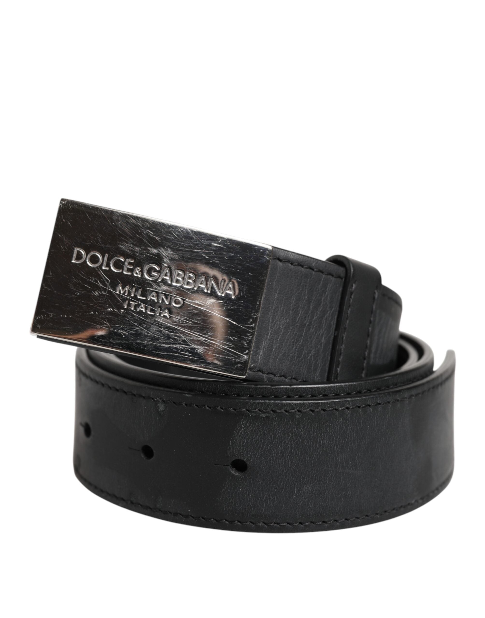 Dolce & Gabbana Black Leather Classic Metal Logo Buckle Belt