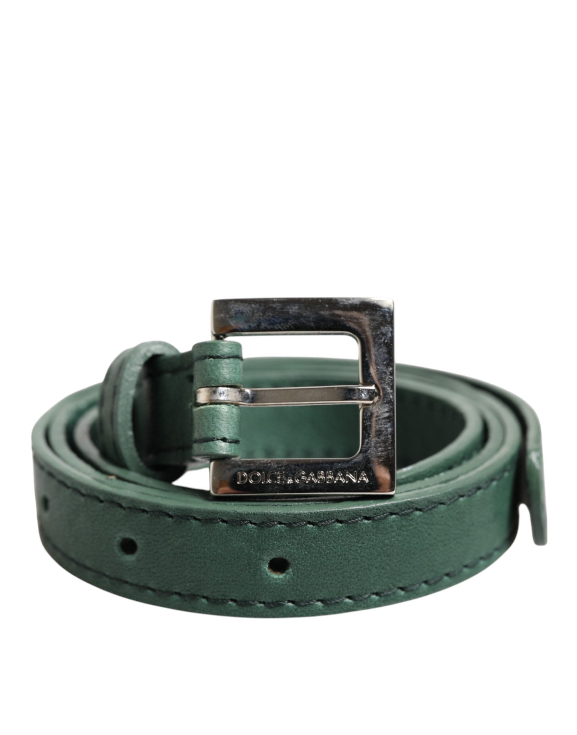Cinturón Dolce & Gabbana de cuero verde oscuro con hebilla metálica plateada