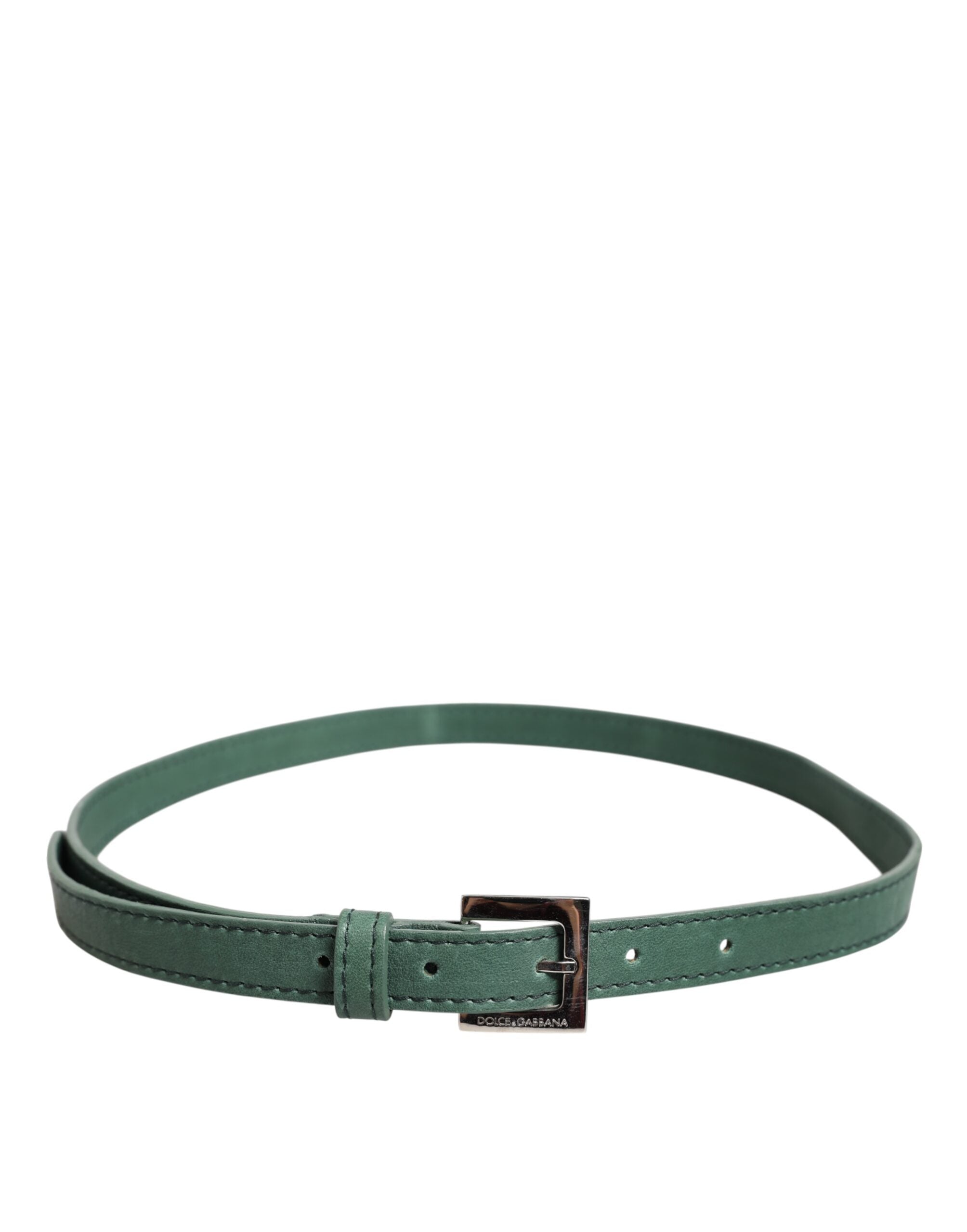 Cinturón Dolce & Gabbana de cuero verde oscuro con hebilla metálica plateada
