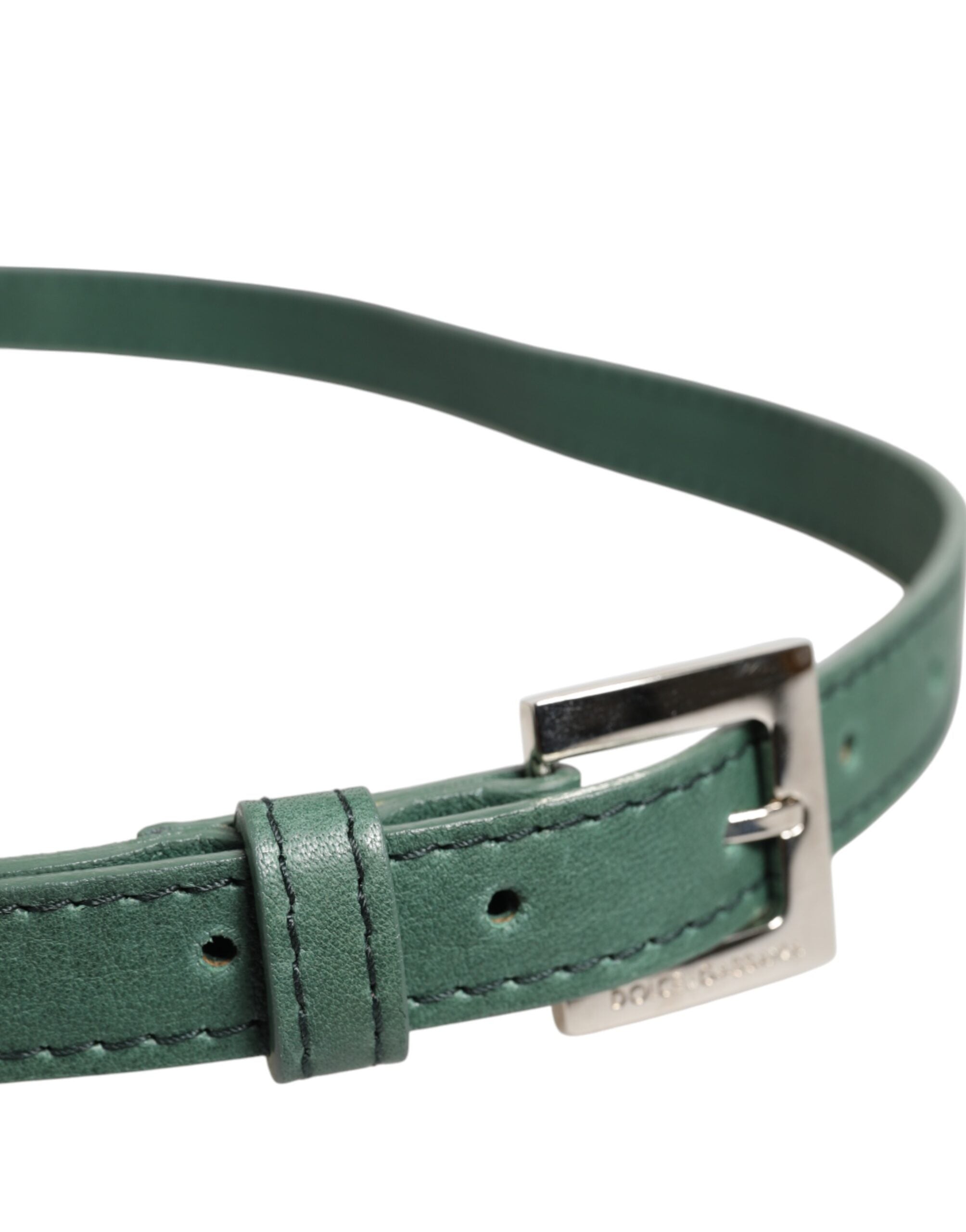 Cinturón Dolce & Gabbana de cuero verde oscuro con hebilla metálica plateada
