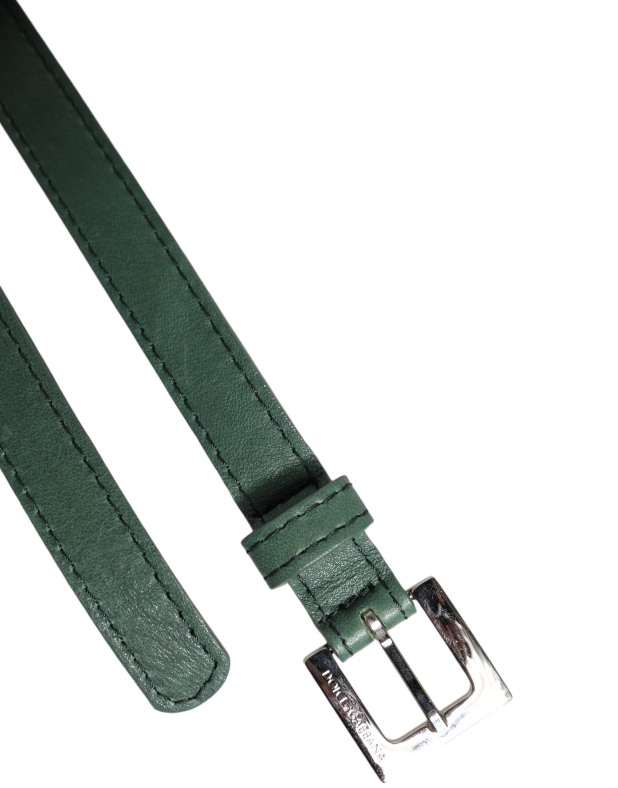 Cinturón Dolce & Gabbana de cuero verde oscuro con hebilla metálica plateada