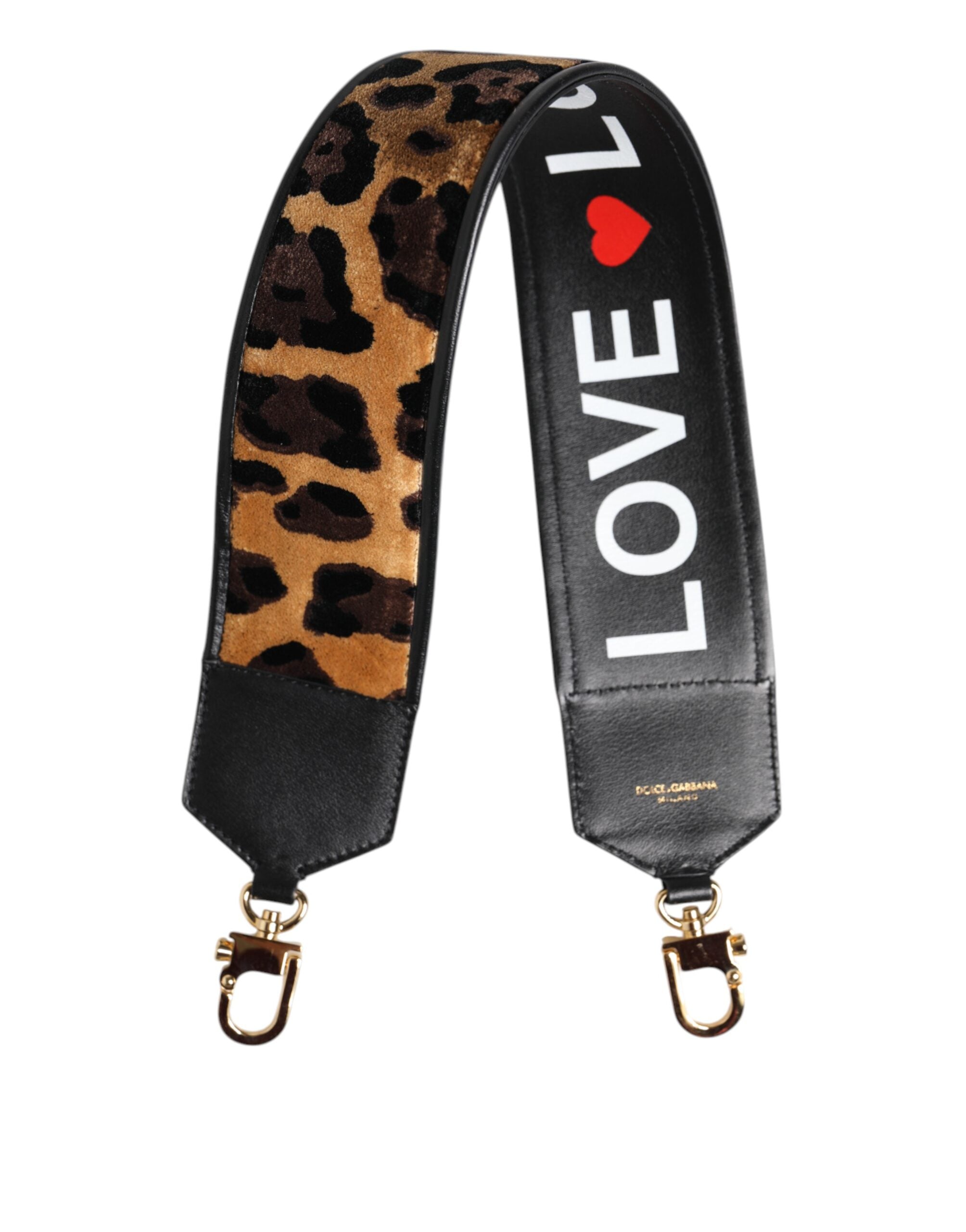 Dolce & Gabbana Black Leopard Print Reversible Bag Shoulder Strap
