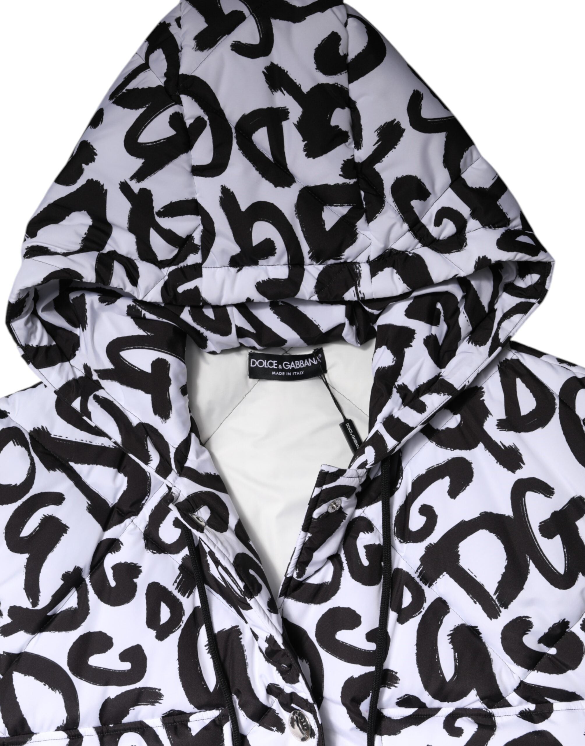 Dolce & Gabbana White DG Mania Hooded Sleeveless Puffer Jacket