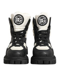 Dolce & Gabbana Black White Padded Lace Up Short Boots Shoes