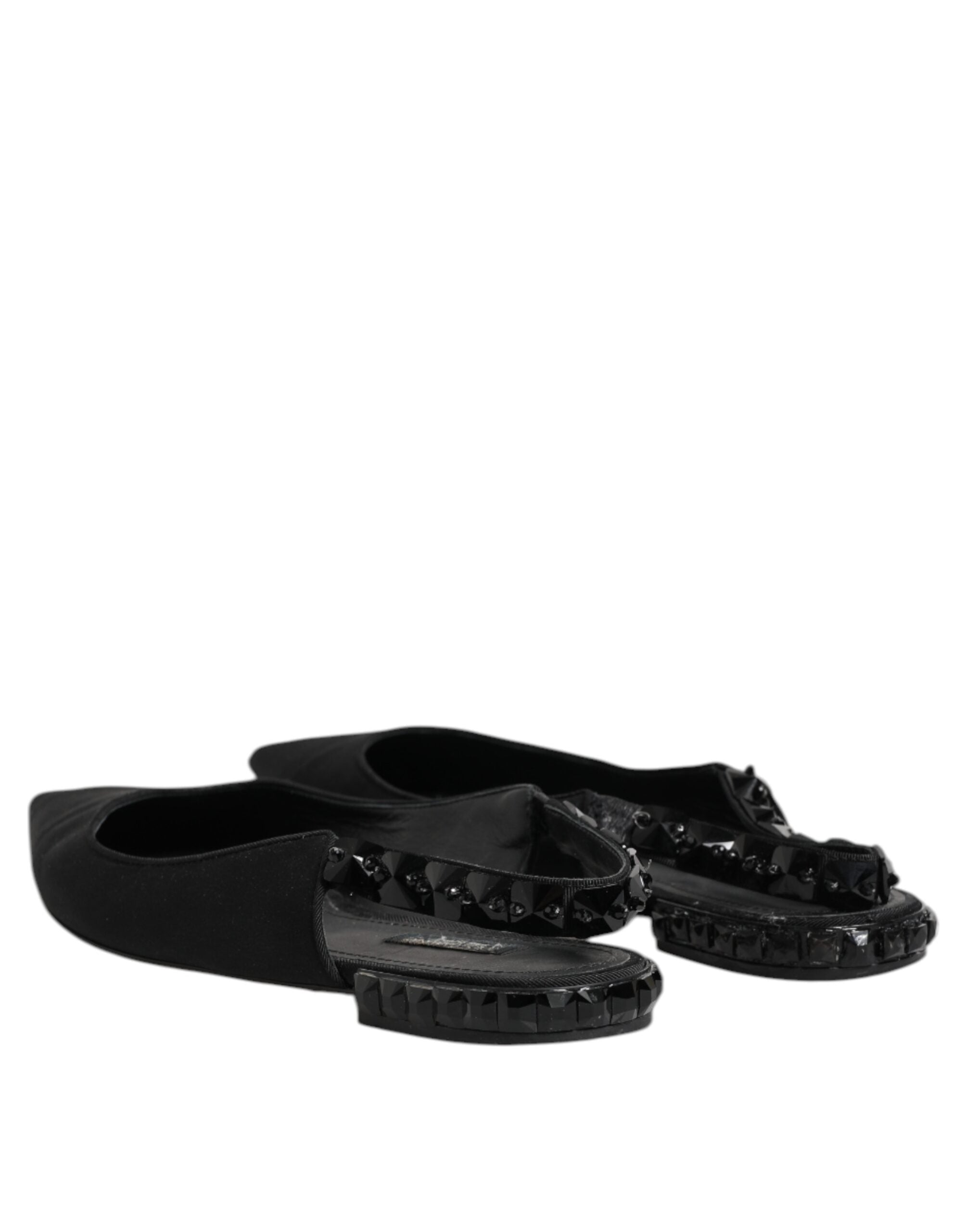 Dolce & Gabbana Black Crystal Charmeuse Slingback Shoes