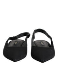 Dolce & Gabbana Black Crystal Charmeuse Slingback Shoes