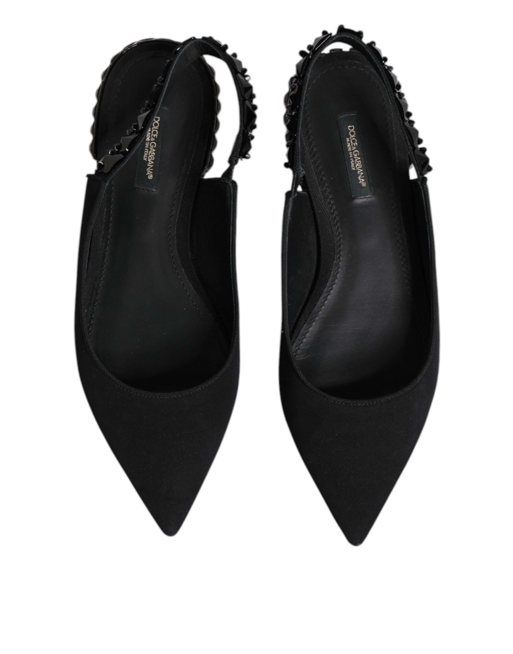 Dolce & Gabbana Black Crystal Charmeuse Slingback Shoes