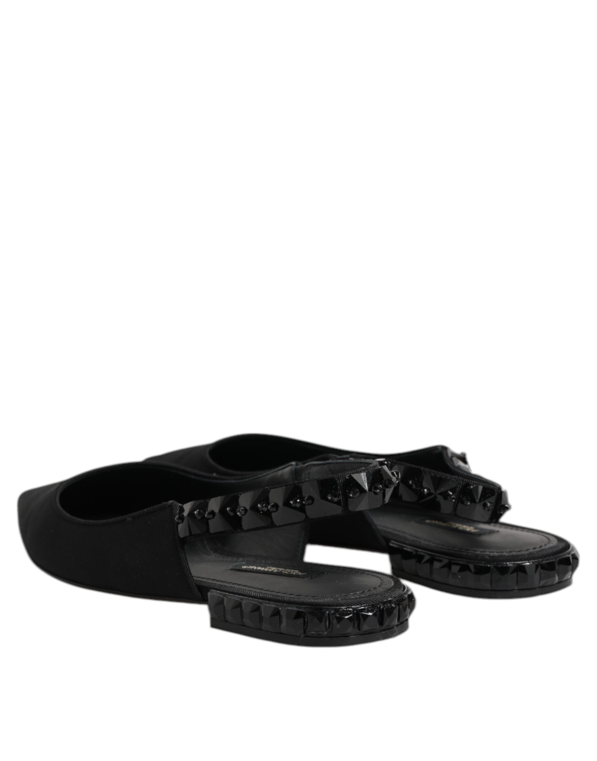 Dolce & Gabbana Black Crystal Charmeuse Slingback Shoes