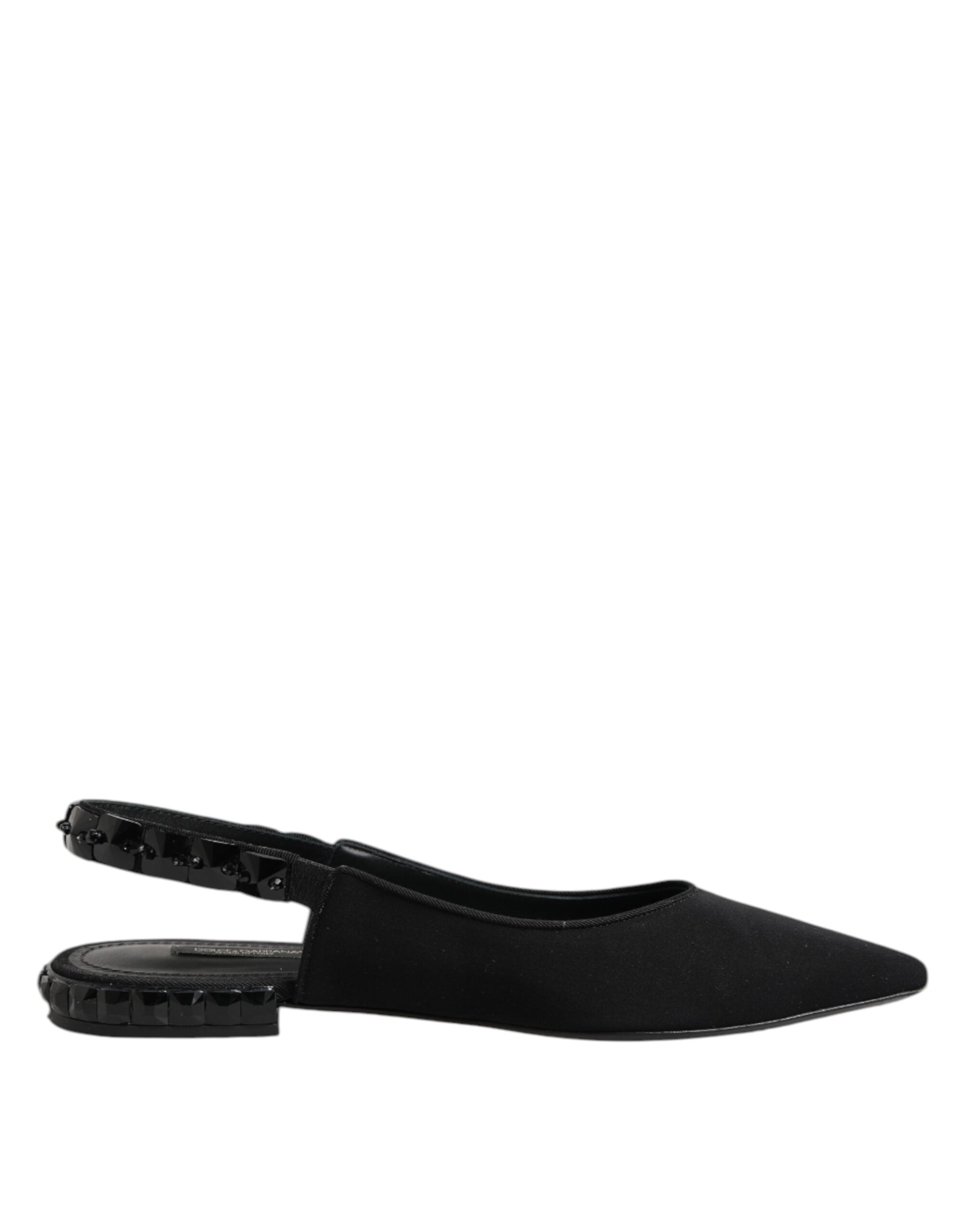 Dolce & Gabbana Black Crystal Charmeuse Slingback Shoes