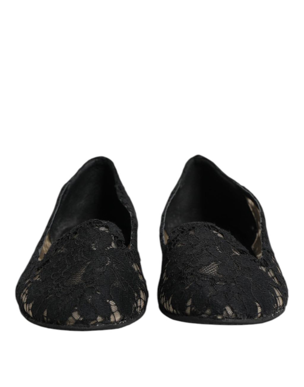 Dolce & Gabbana Black Taormina Lace Slip On Flats Shoes