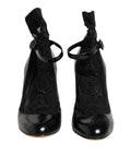 Dolce & Gabbana Black Leather Lace Socks Heels Pumps Shoes