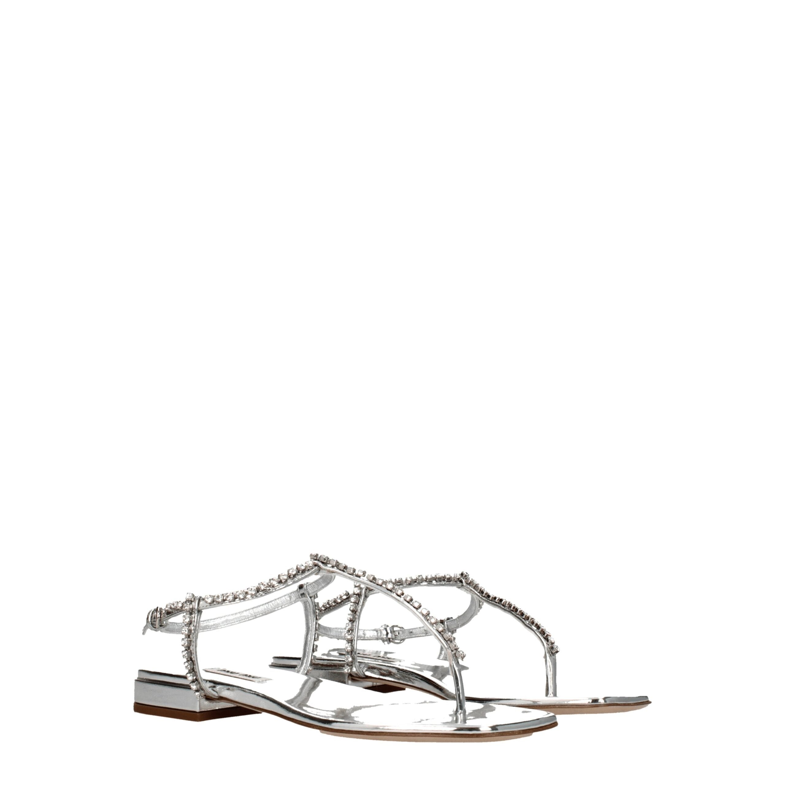 Miu Miu Gray Leather Flip-Flop Sandal