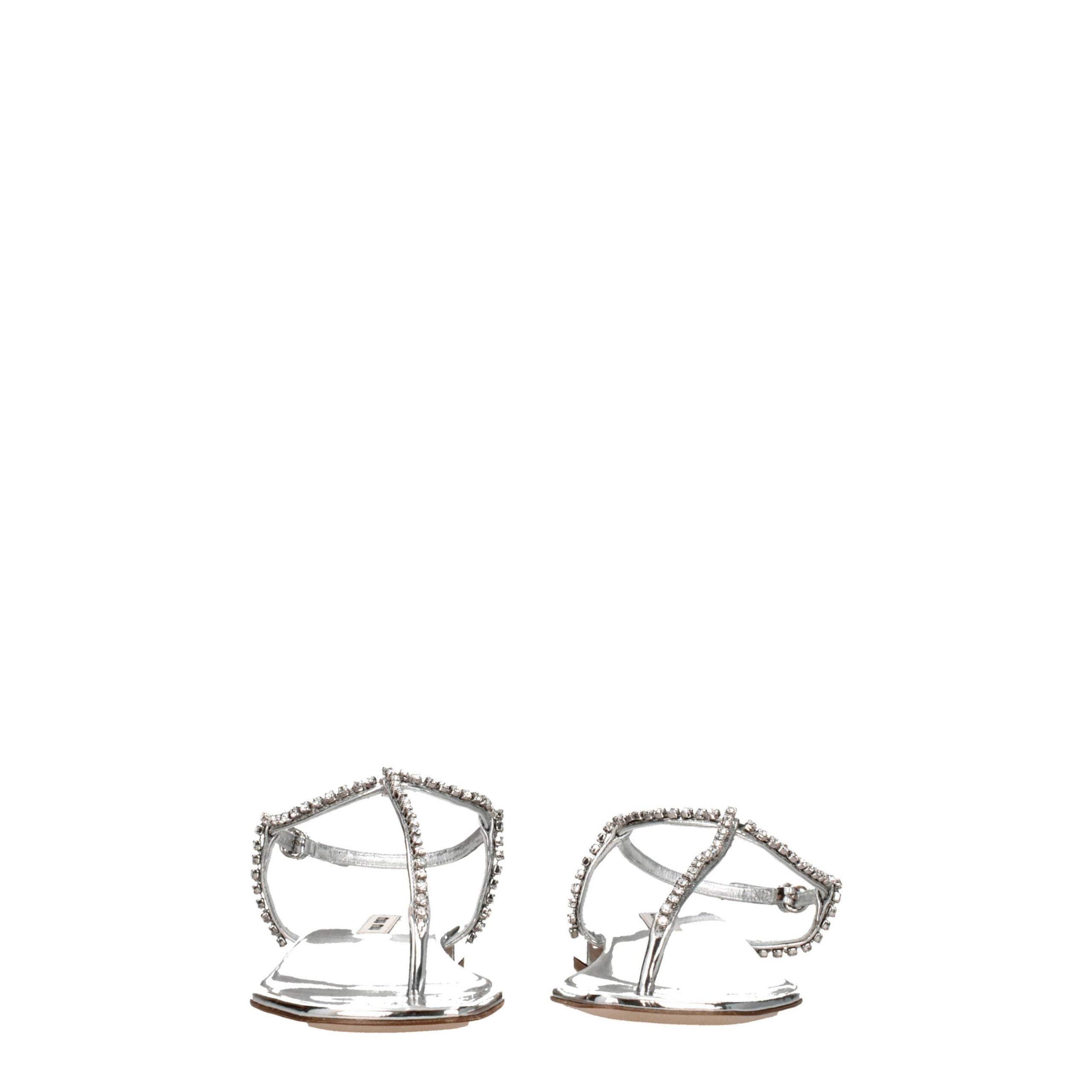 Miu Miu Gray Leather Flip-Flop Sandal