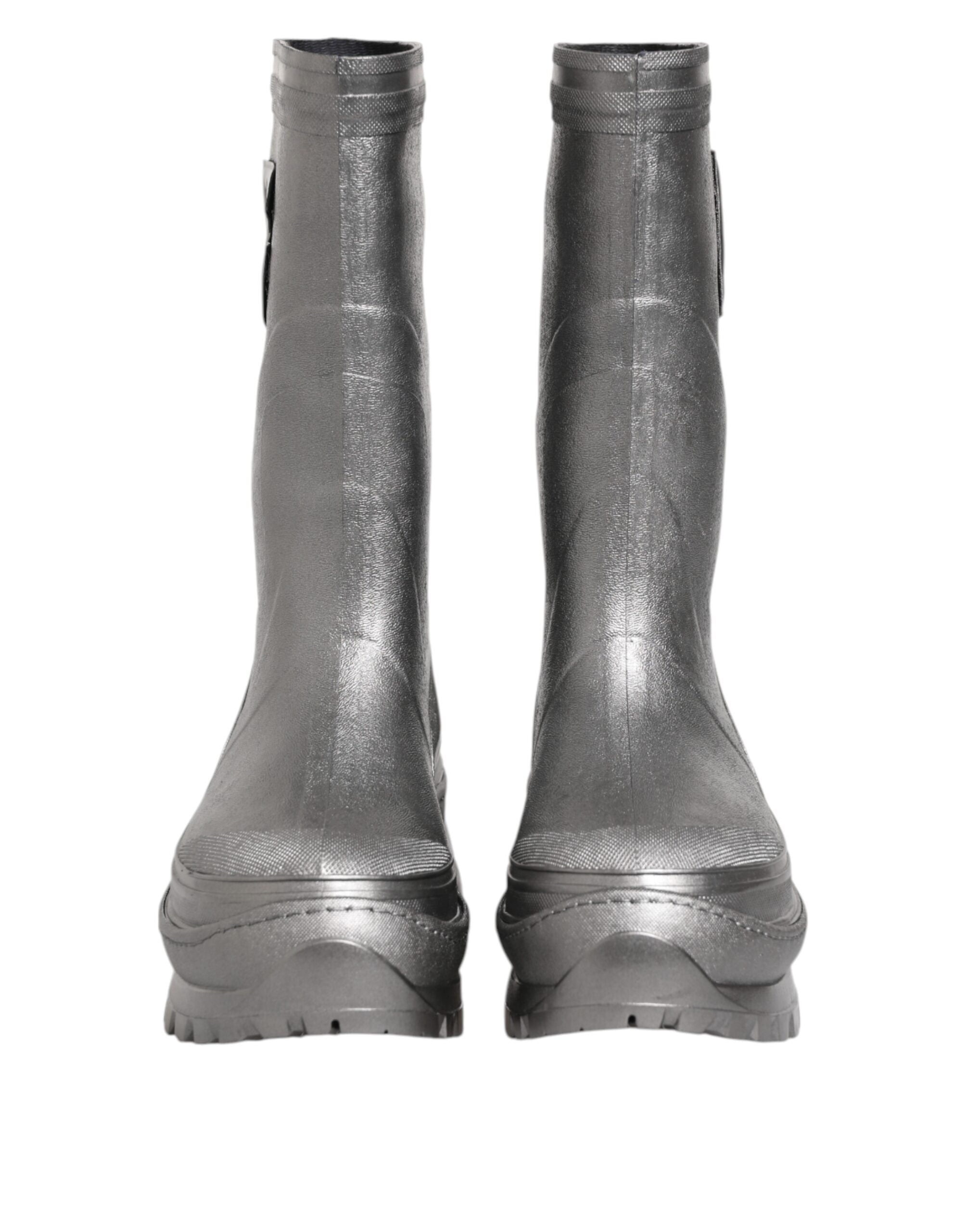 Dolce & Gabbana Metallic Silver Pull On Rain Boots Shoes