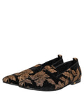 Dolce & Gabbana Black Floral Embroidery Men Loafers Shoes