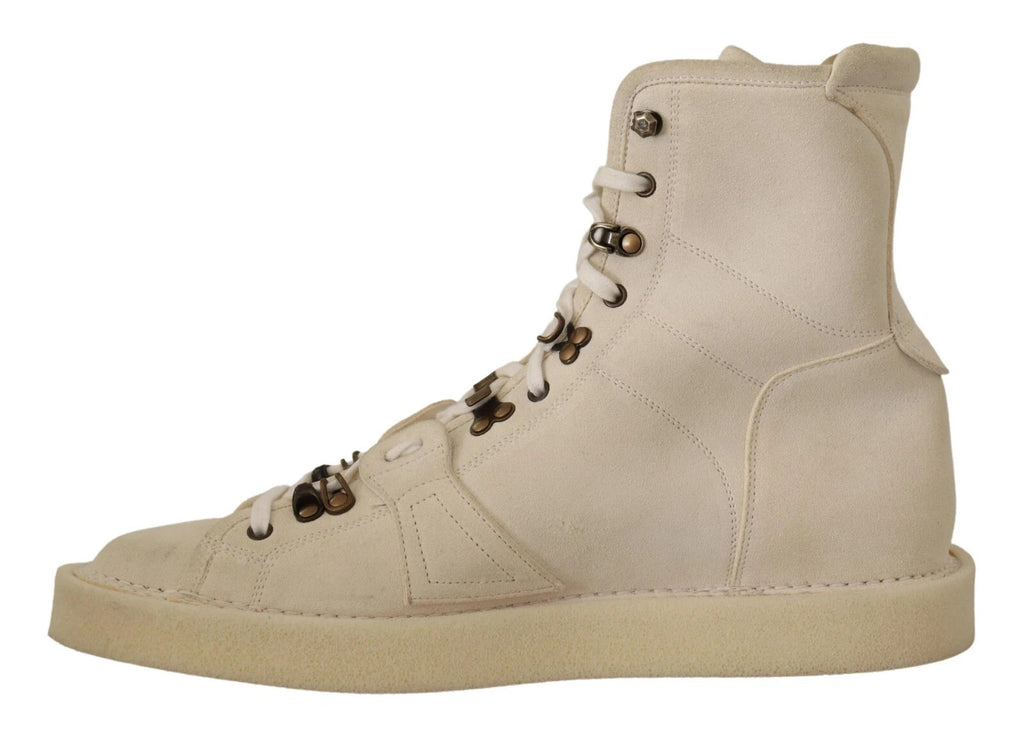 Dolce & Gabbana White Leather Lace Up Mens Boots