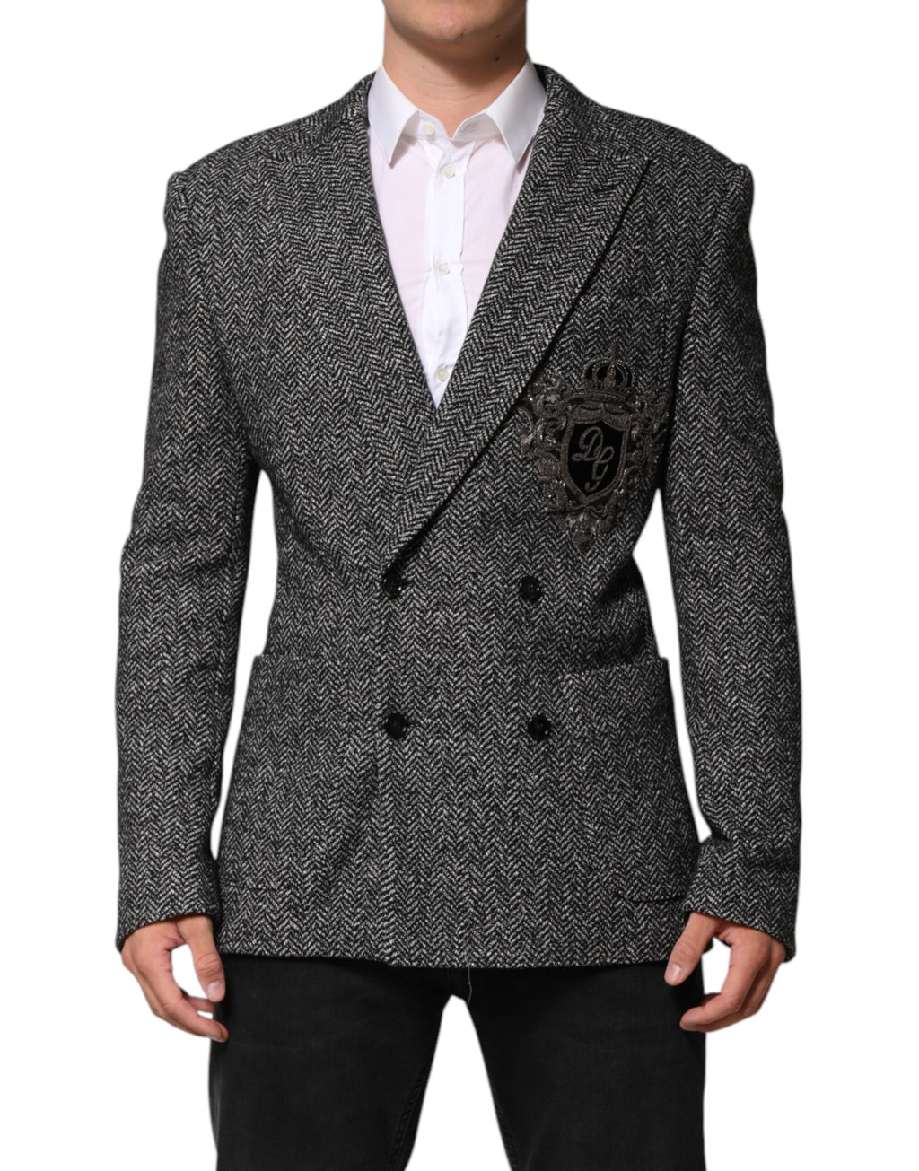 Dolce & Gabbana Black White Double Breasted Men Suit Blazer