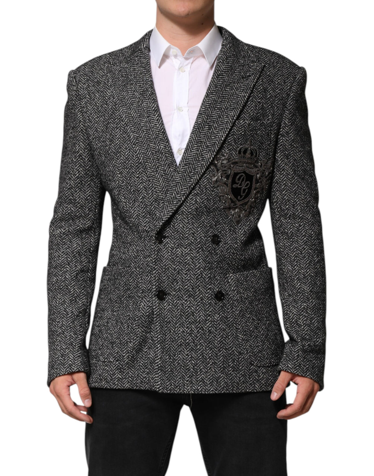 Dolce & Gabbana Black White Double Breasted Men Suit Blazer