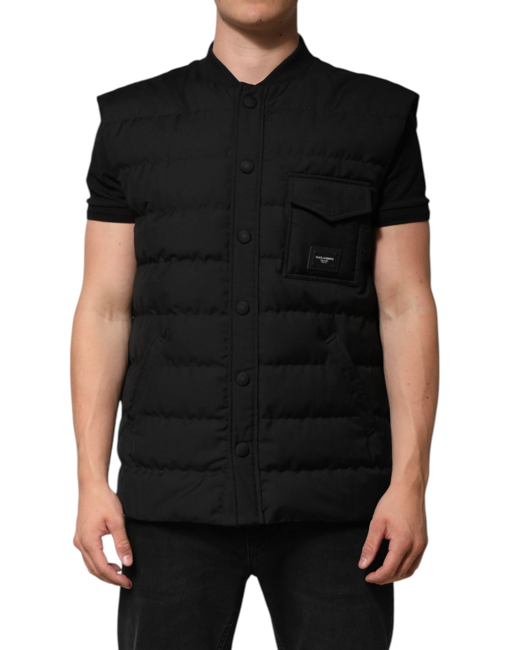 Dolce & Gabbana Black Sleeveless Parka Logo Plaque Jacket