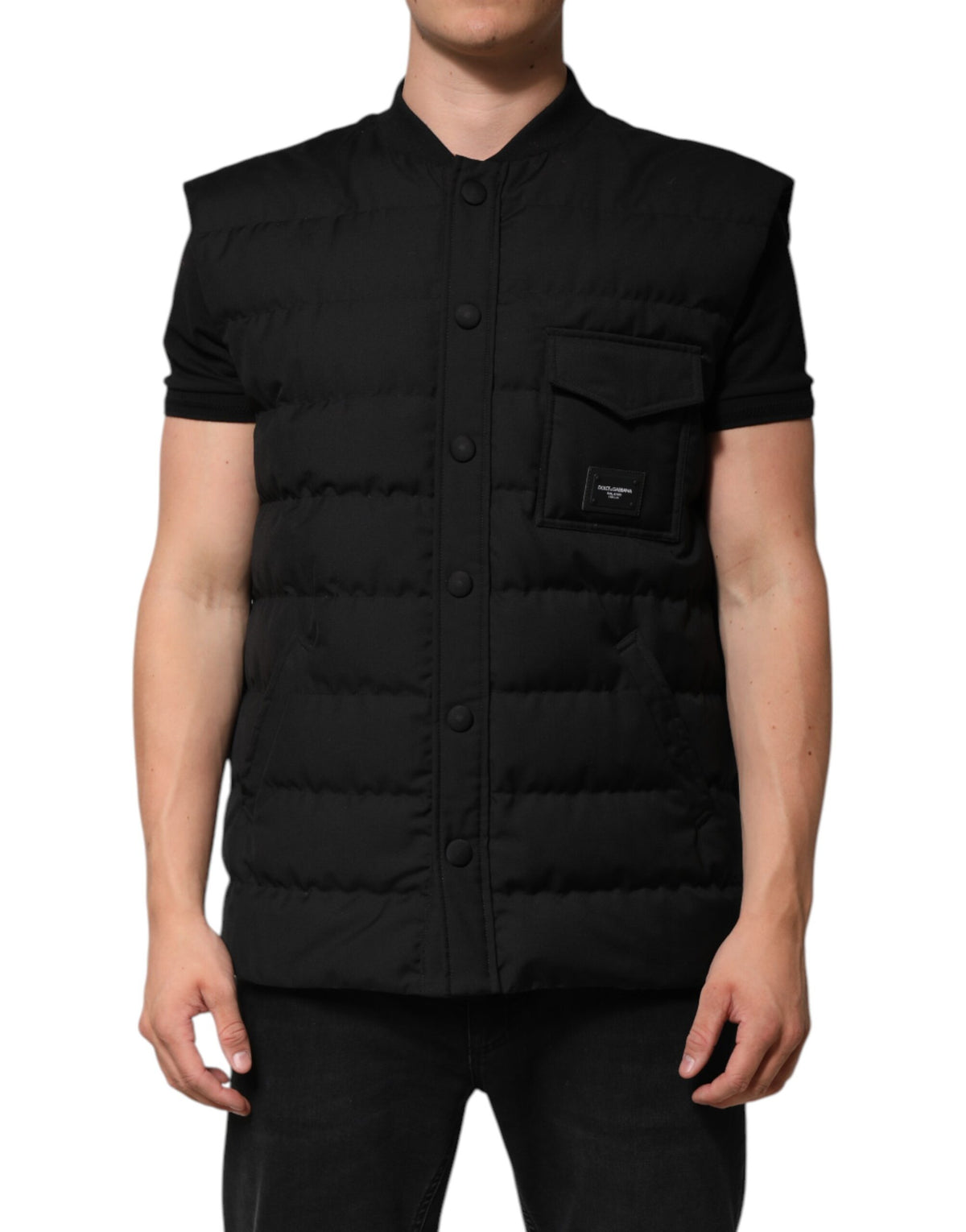 Dolce & Gabbana Black Sleeveless Parka Logo Plaque Jacket
