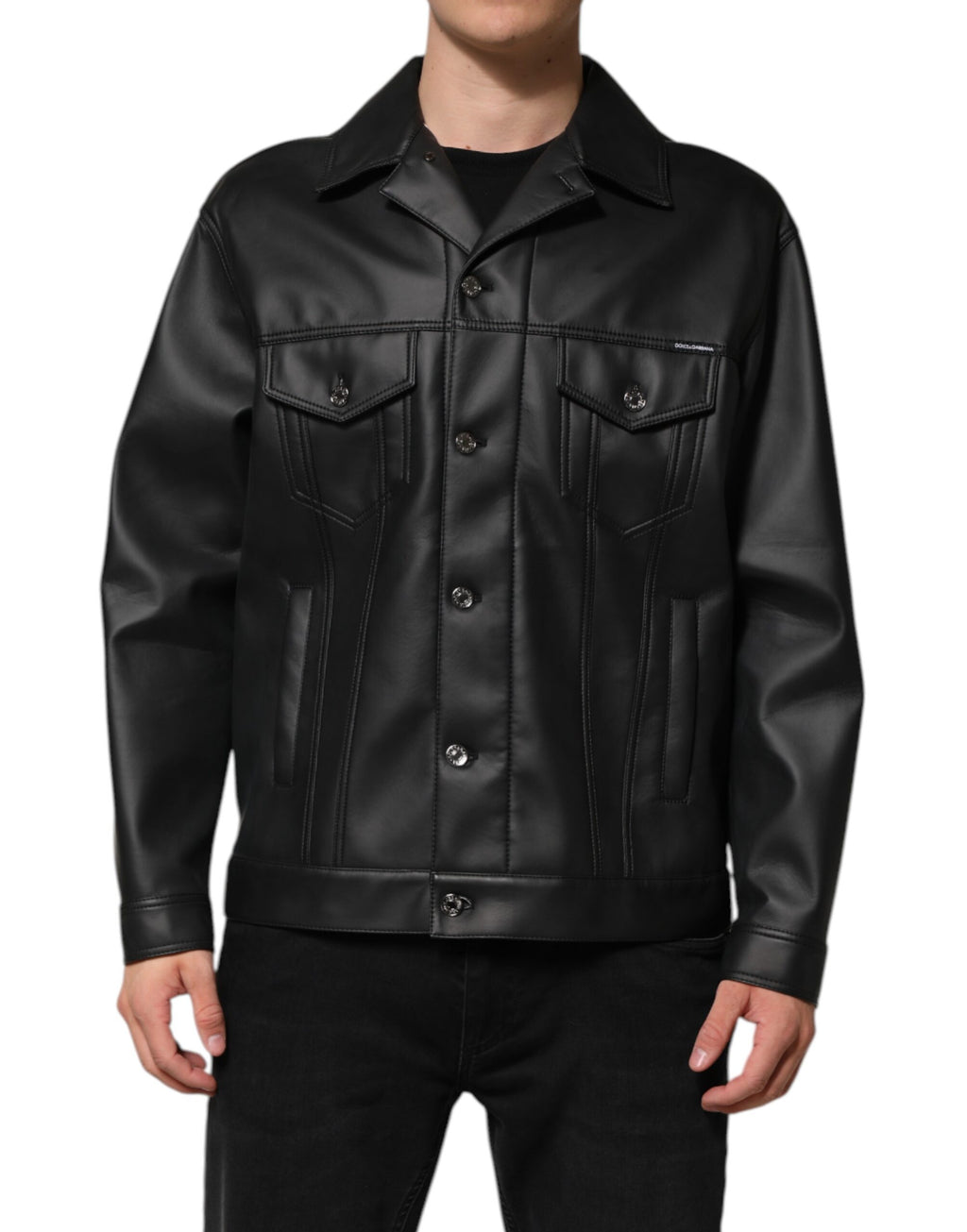 Dolce & Gabbana Black Polyester Button Down Biker Jacket