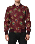 Chaqueta Bomber Dolce & Gabbana con Estampado de Plumas de Pavo Real Granate