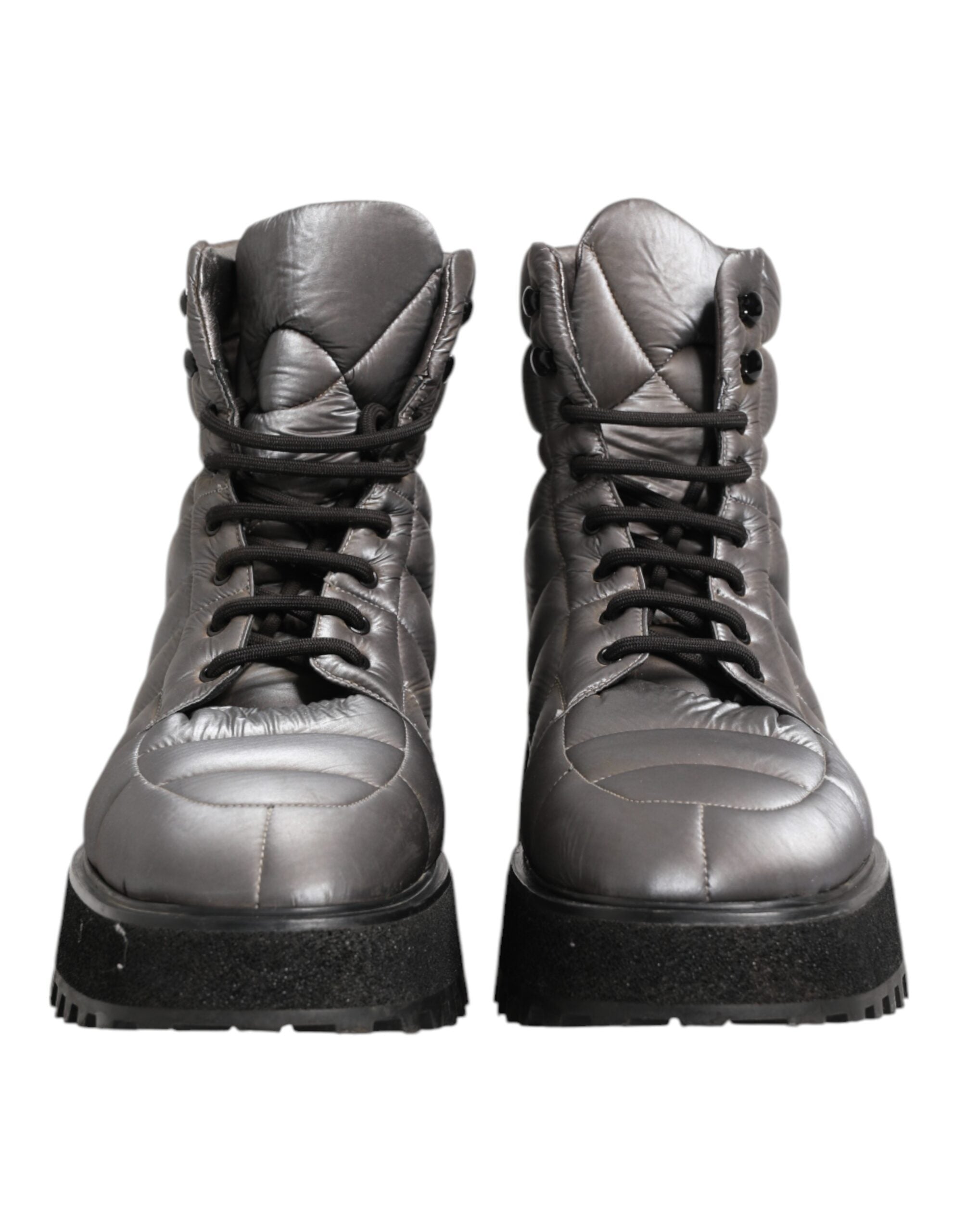Dolce & Gabbana Silver Padded Mid Calf Lace Up Boots Shoes