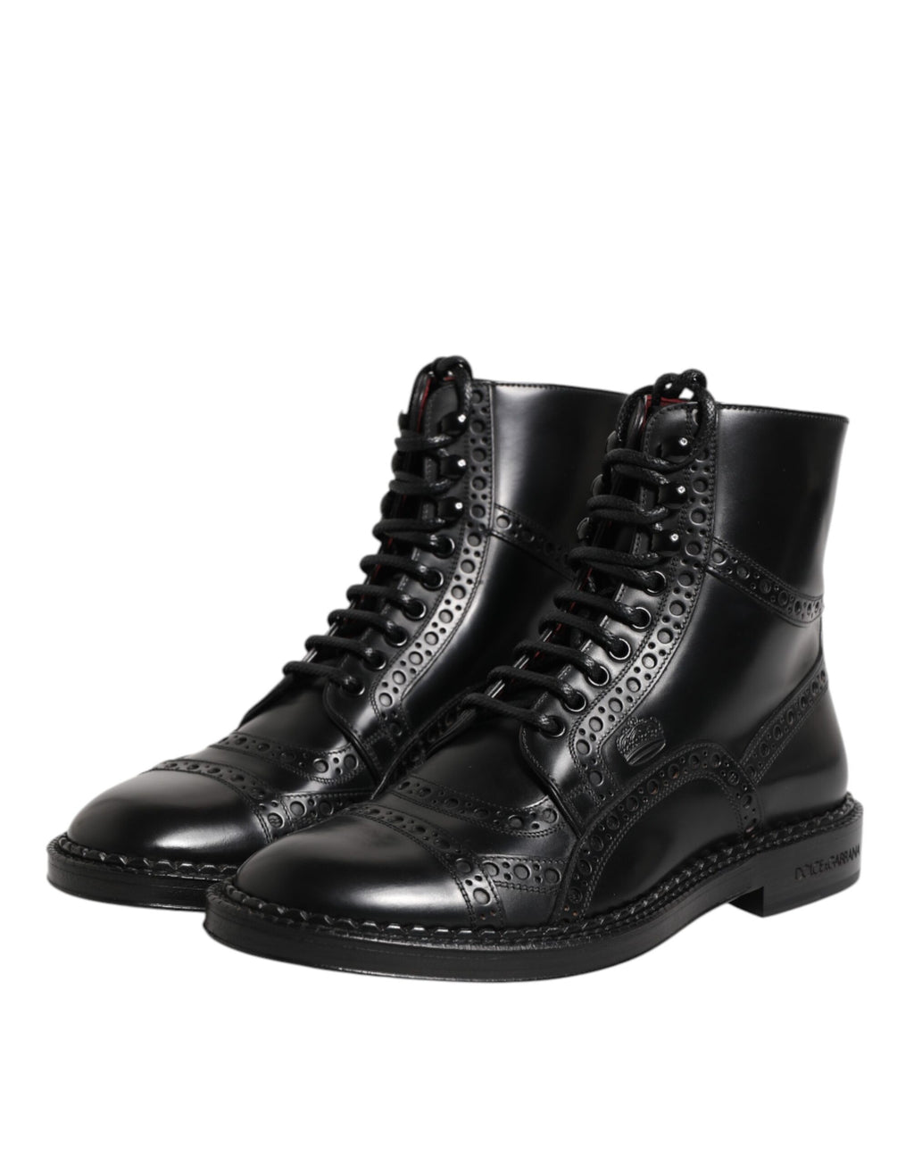 Dolce & Gabbana Black Leather Lace Up Mid Calf Boots Shoes