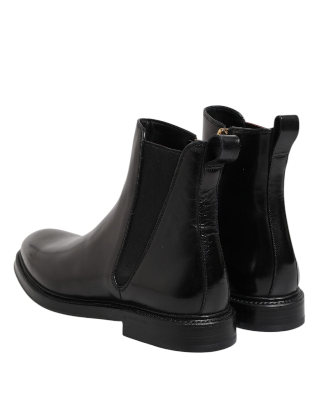 Dolce & Gabbana Black Chelsea Leather Mid Calf Boots Shoes